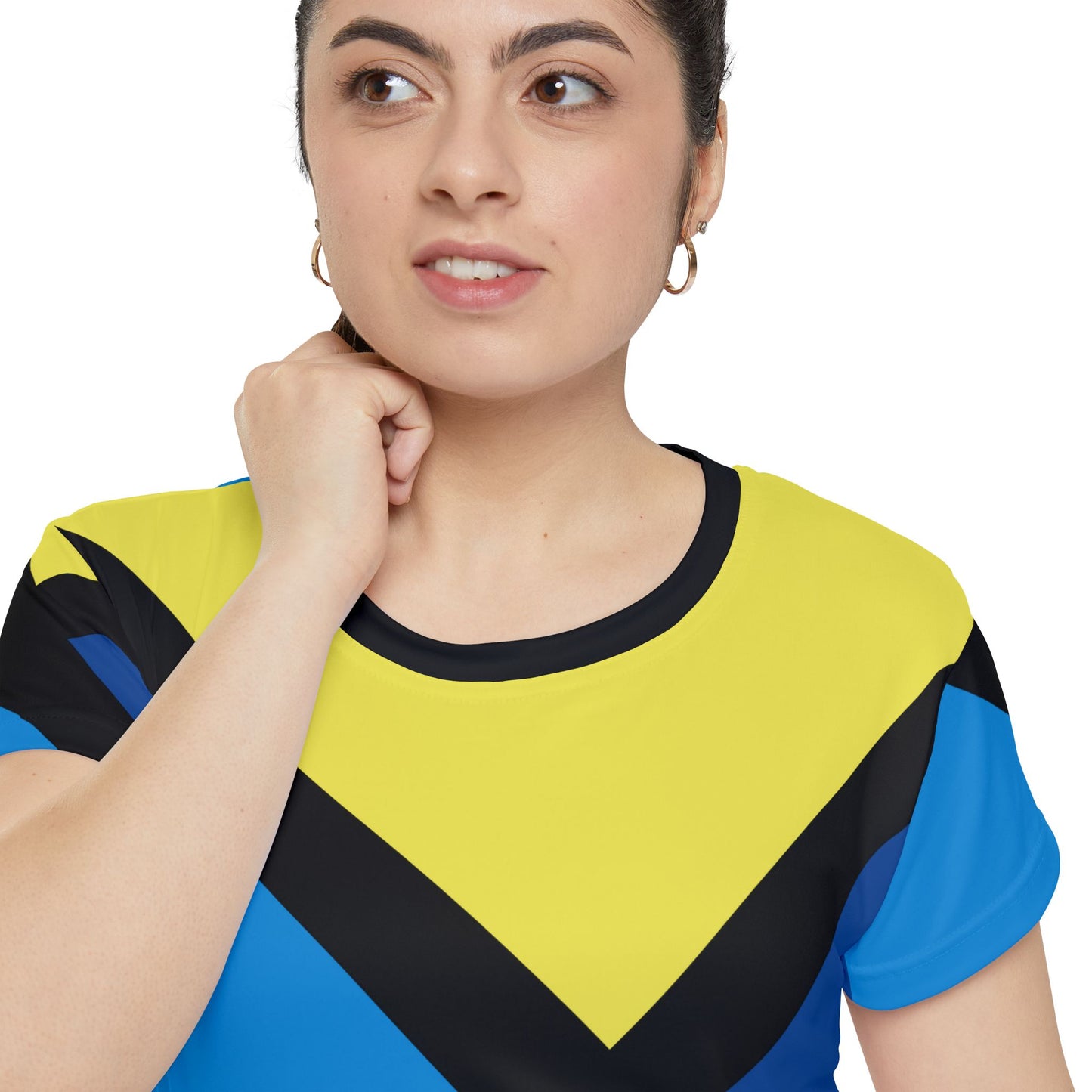 Geometric blue Pattern Women’s Short Sleeve Shirt - Vibrant Casual Tee for Summer