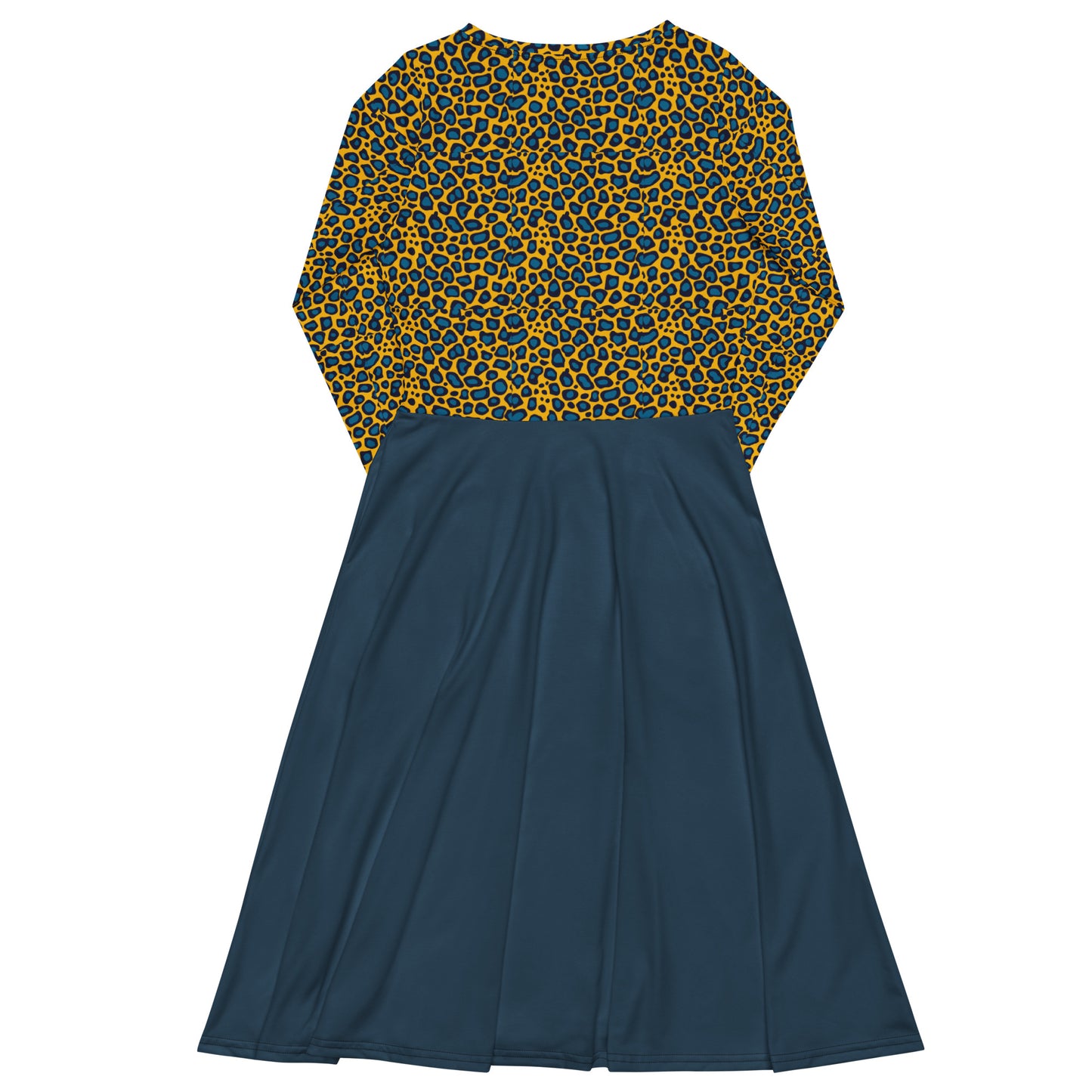 Yellow top Leopard print long sleeve midi dress