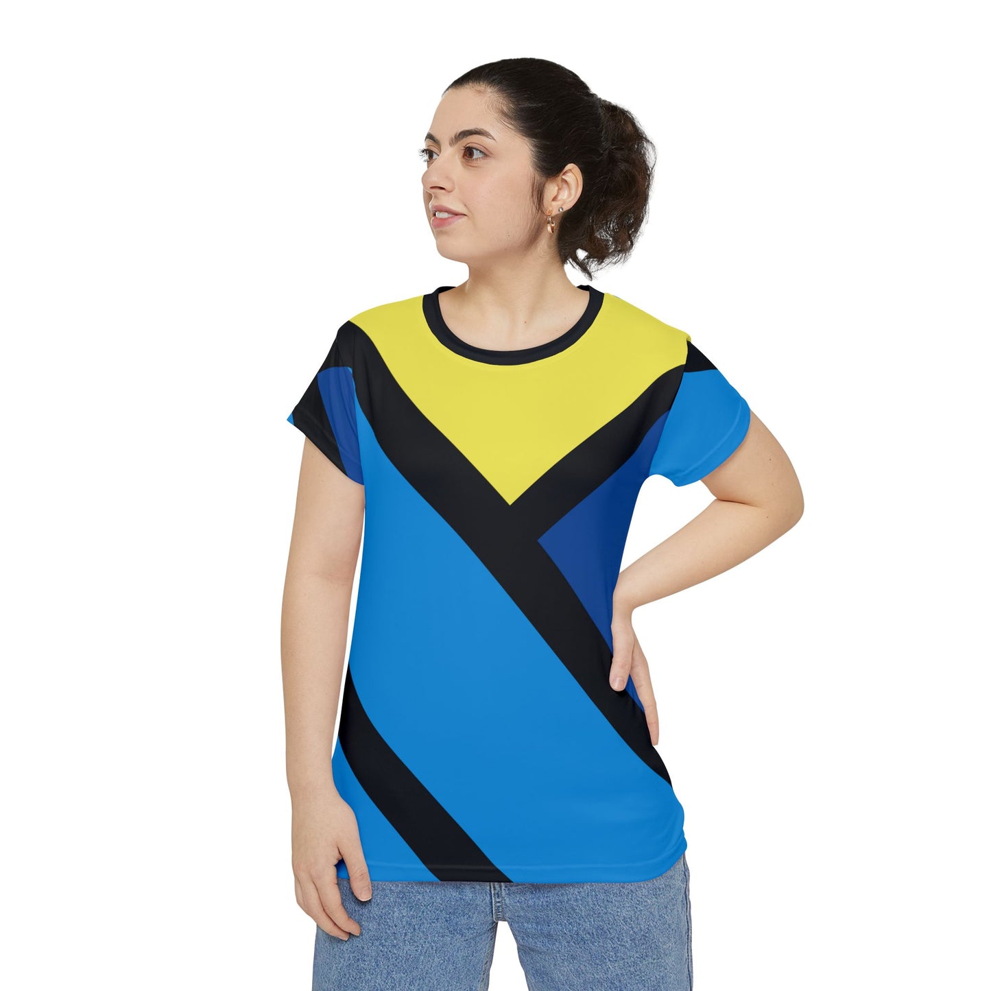 Geometric blue Pattern Women’s Short Sleeve Shirt - Vibrant Casual Tee for Summer