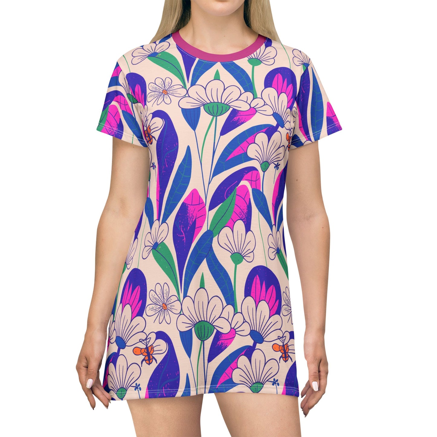 Floral AOP T-Shirt Dress, Bohemian Style