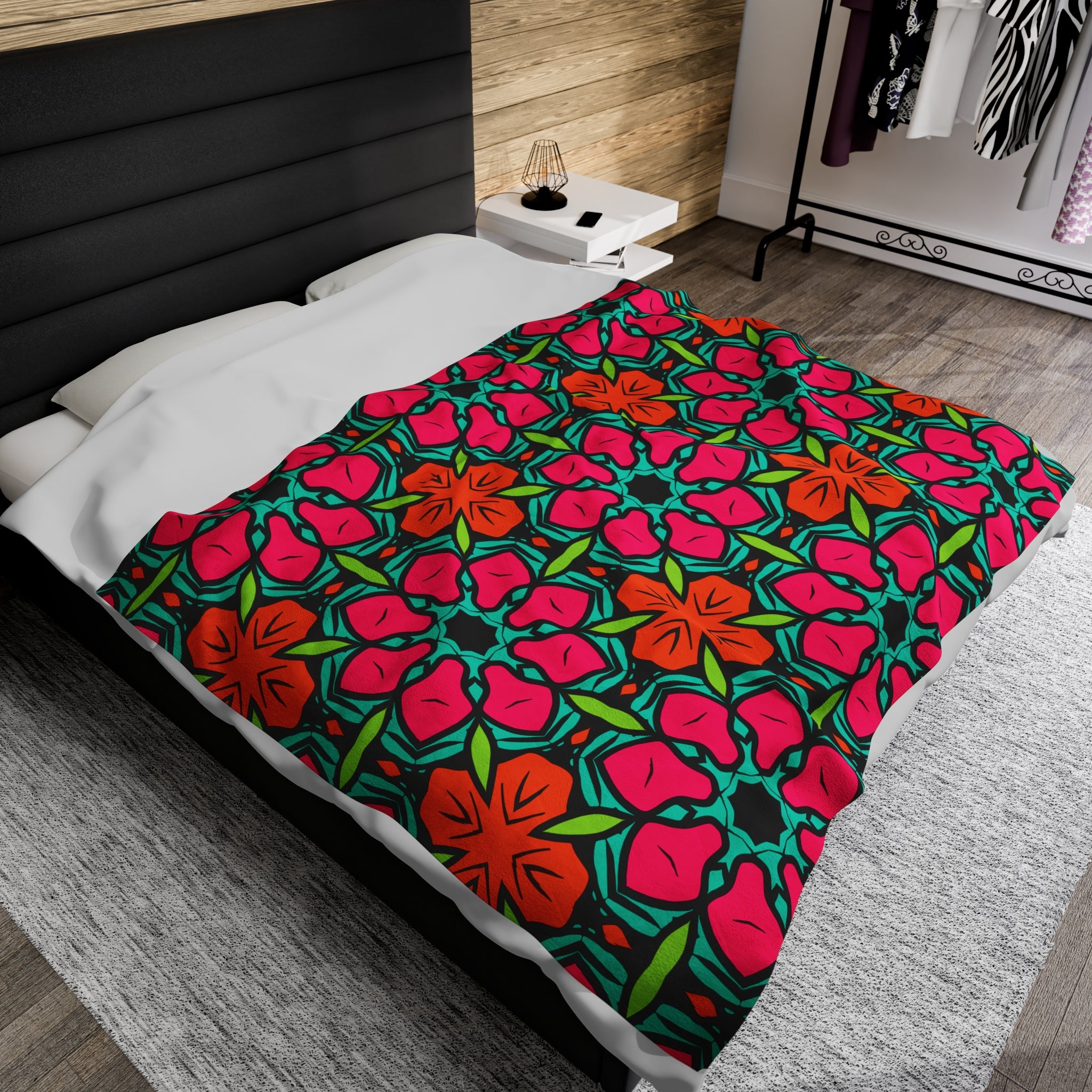 Red Floral Velveteen Plush Blanket