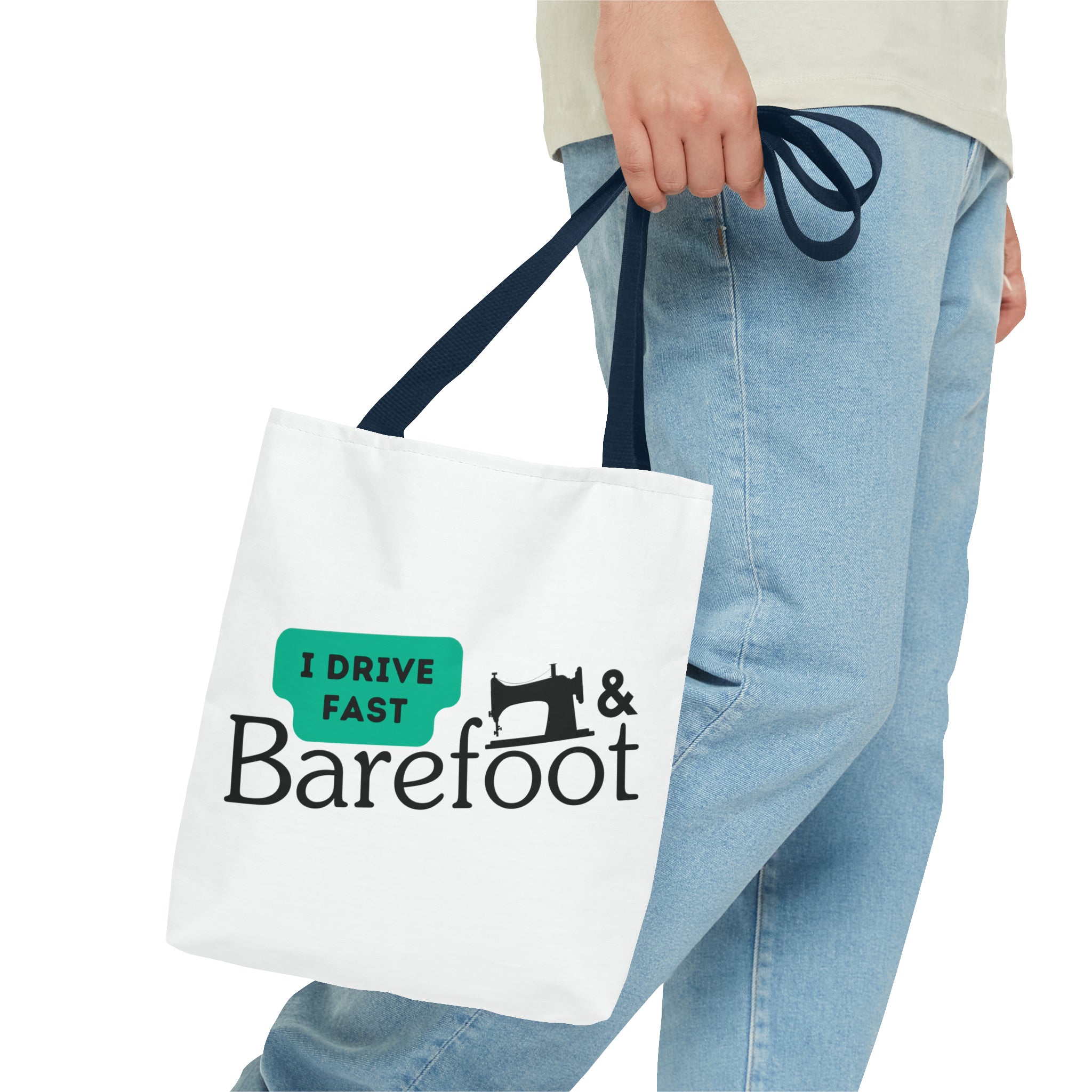 I Drive Fast & Barefoot Tote Bag (AOP)