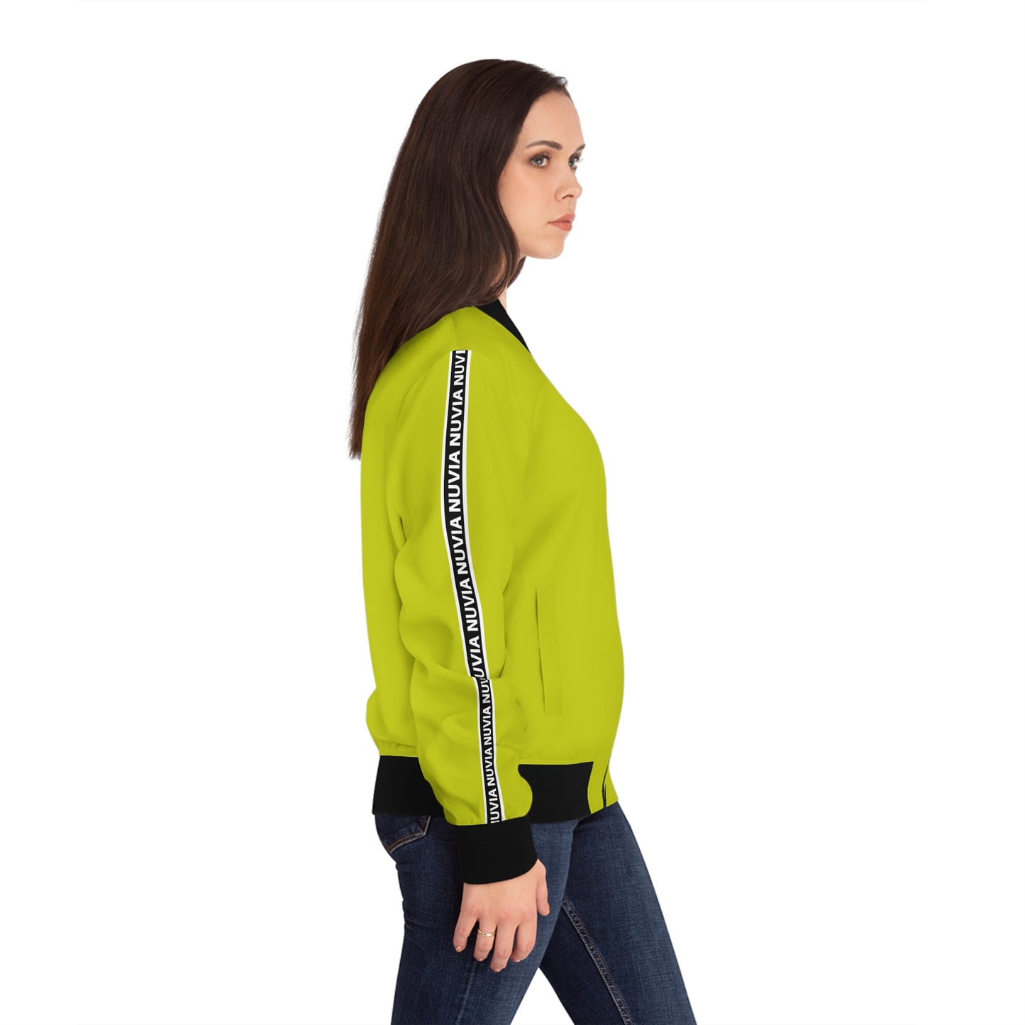 Nuvia lime green Women's Bomber Jacket (AOP)