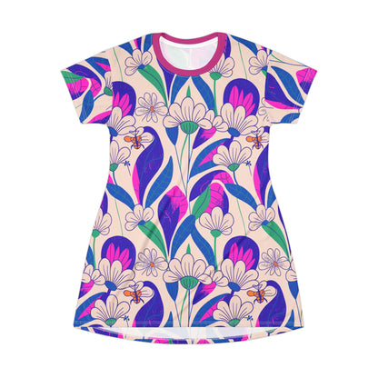 Floral AOP T-Shirt Dress, Bohemian Style