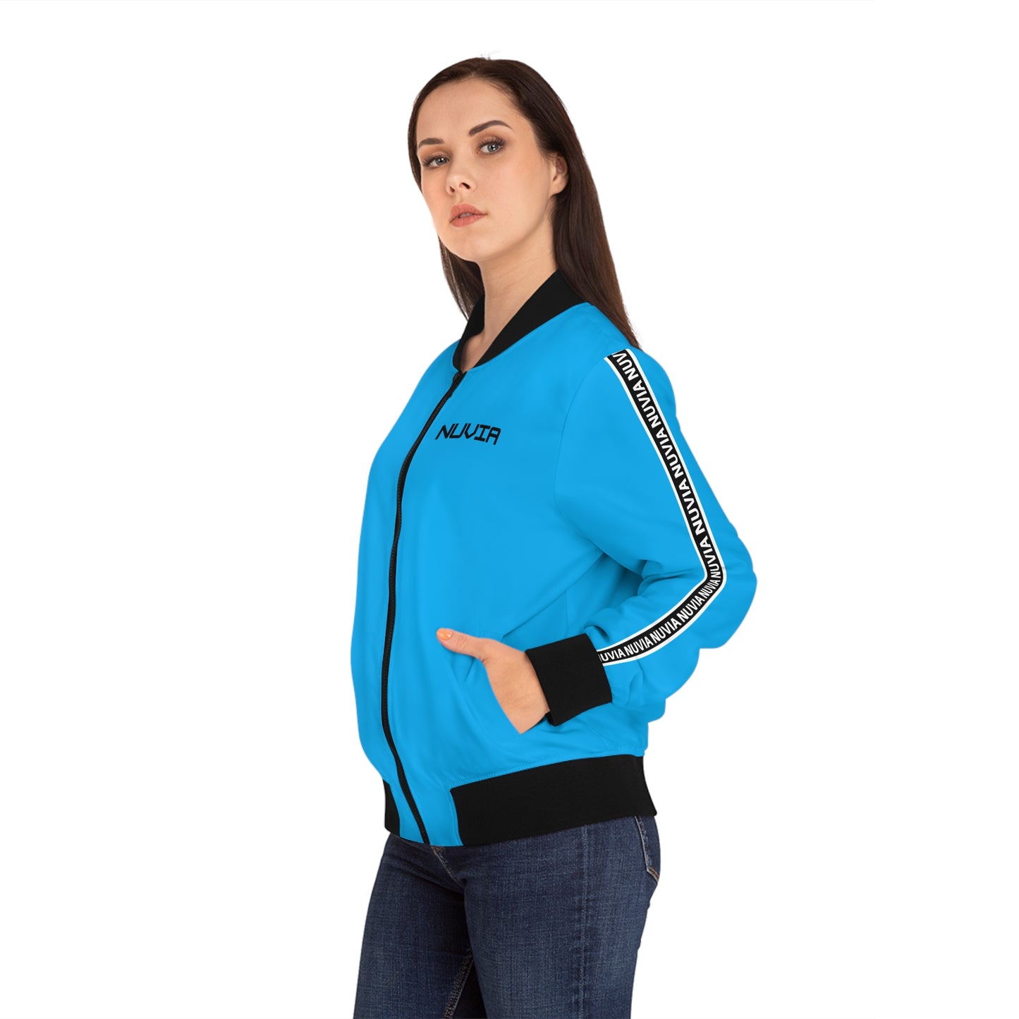 Nuvia bright blue Women's Bomber Jacket (AOP)
