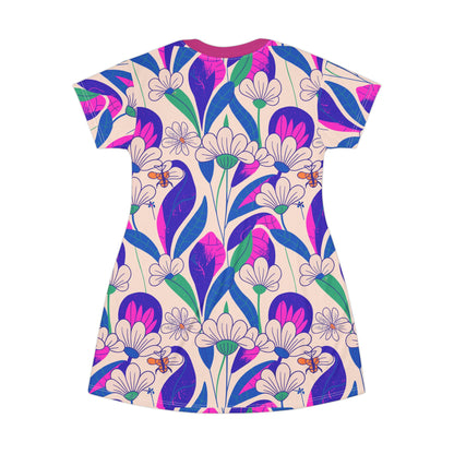 Floral AOP T-Shirt Dress, Bohemian Style