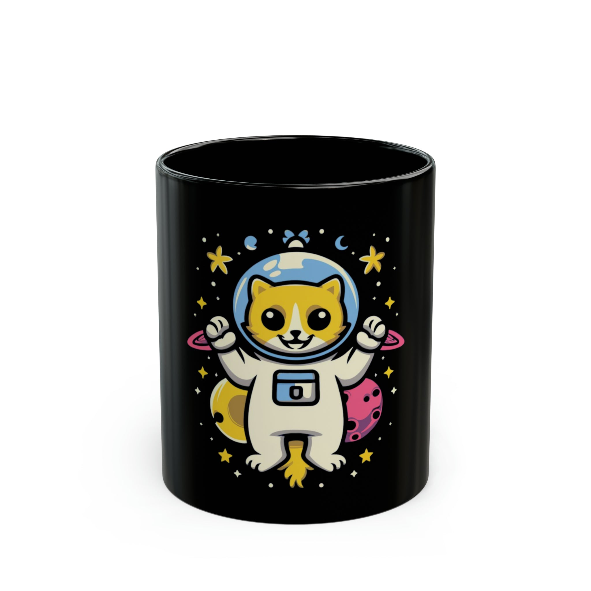 Astronaut Cat 11oz Black Mug