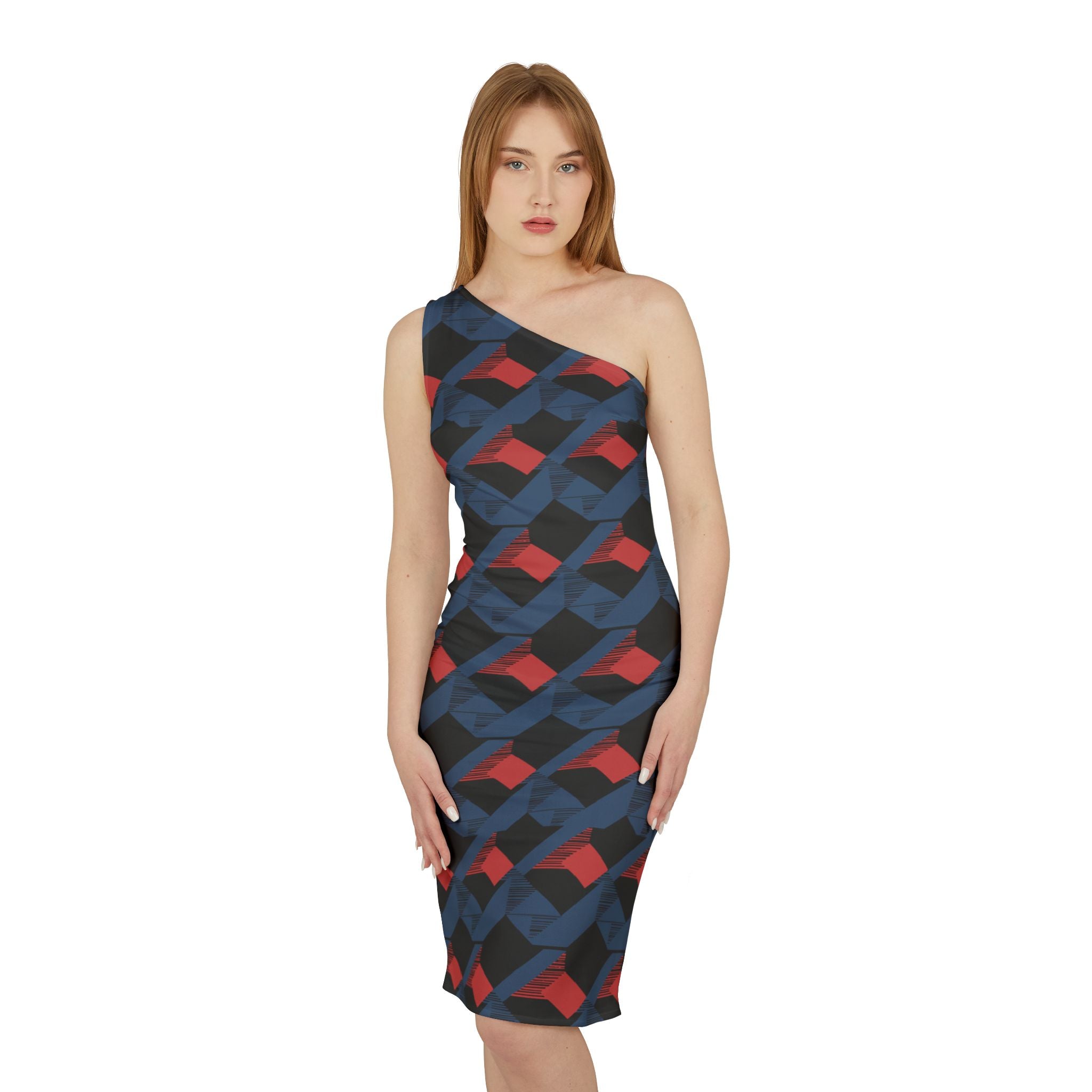 Deep blue Orange Shoulder Dress (AOP)