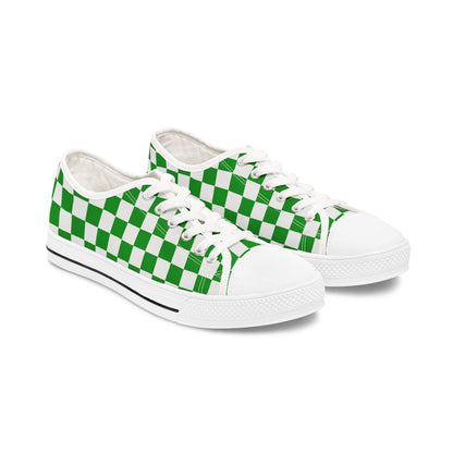Trendy Women's Low Top Sneakers with Green Checkerboard Design, Casual Footwear, Summer Fashion, Unique Gift, Street Style Shoes