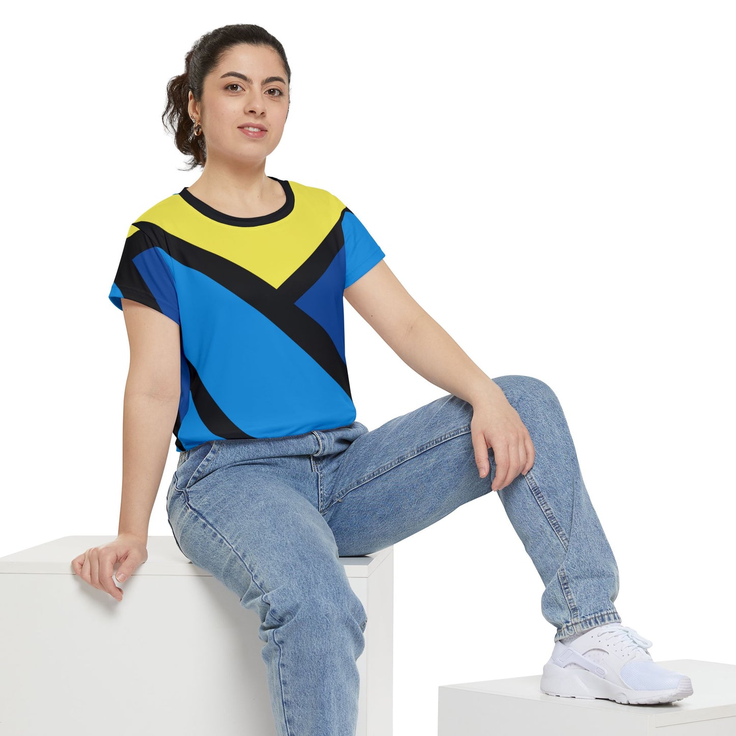 Geometric blue Pattern Women’s Short Sleeve Shirt - Vibrant Casual Tee for Summer