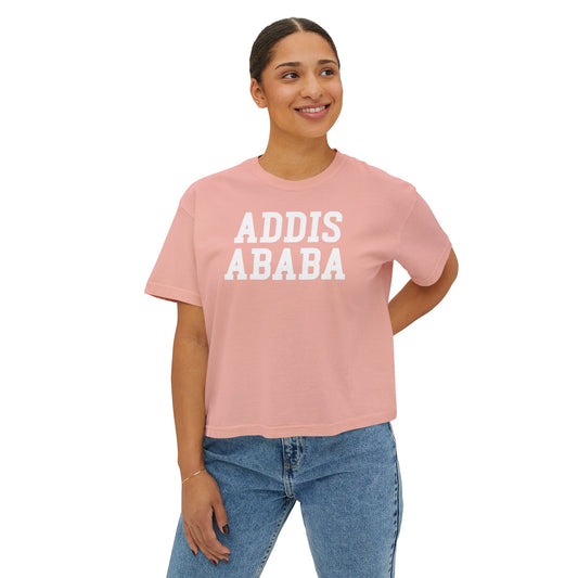Women's Boxy Tee with 'Addis Ababa' Design, Perfect for Casual Days, Travel, Gifts, Summer Style, Urban Fashion, Vintage Vibe