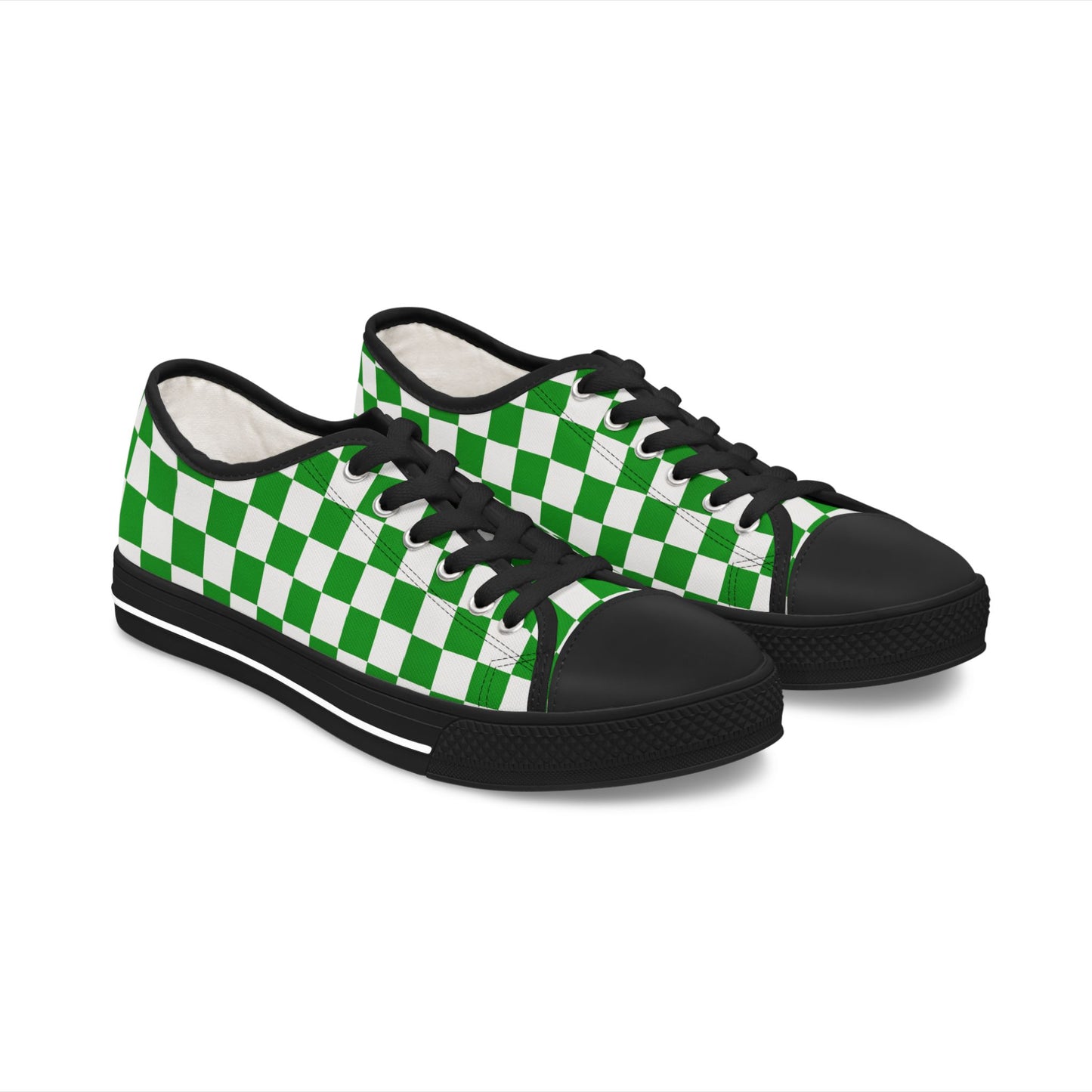 Trendy Women's Low Top Sneakers with Green Checkerboard Design, Casual Footwear, Summer Fashion, Unique Gift, Street Style Shoes