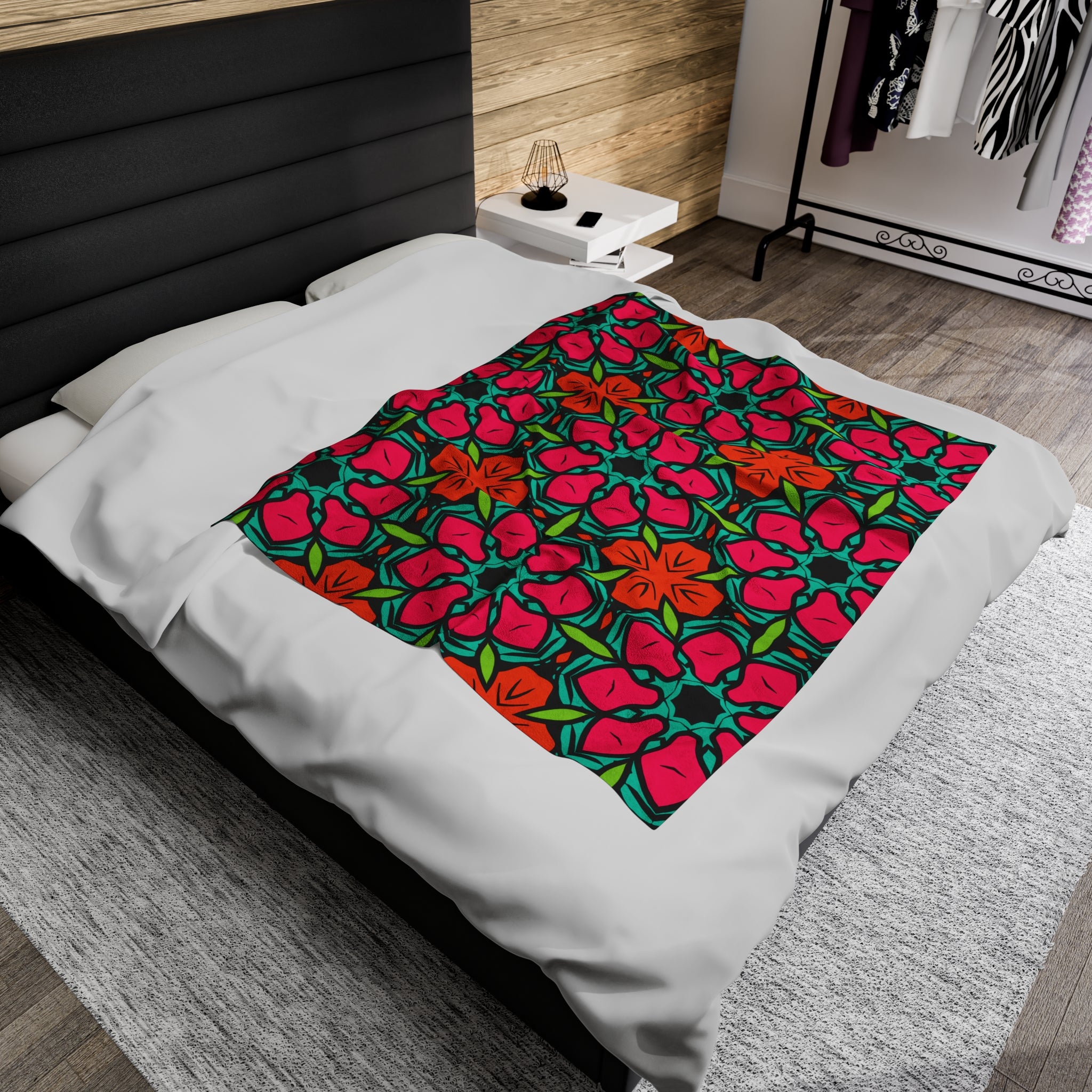 Red Floral Velveteen Plush Blanket