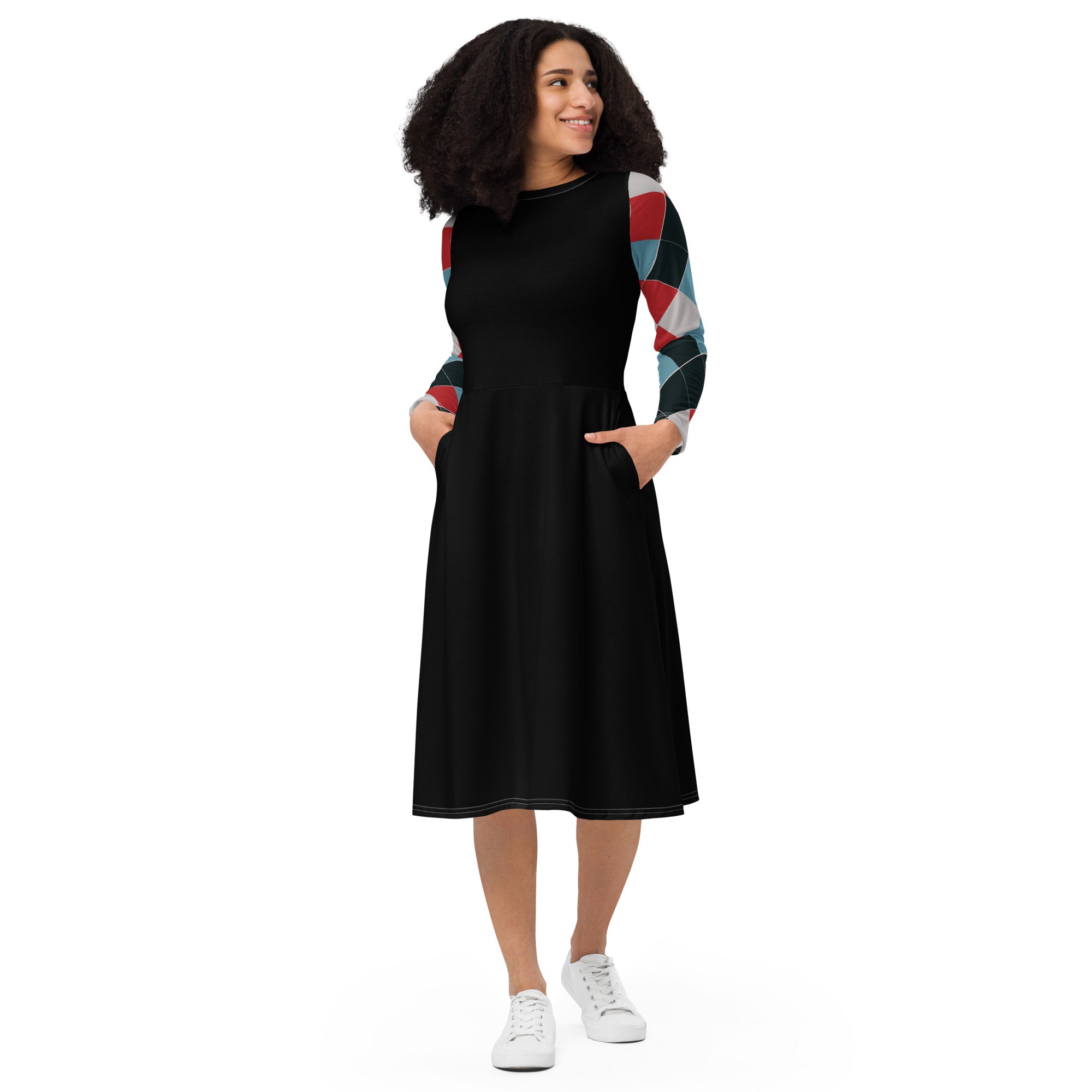 Cool Pattern long sleeve midi dress