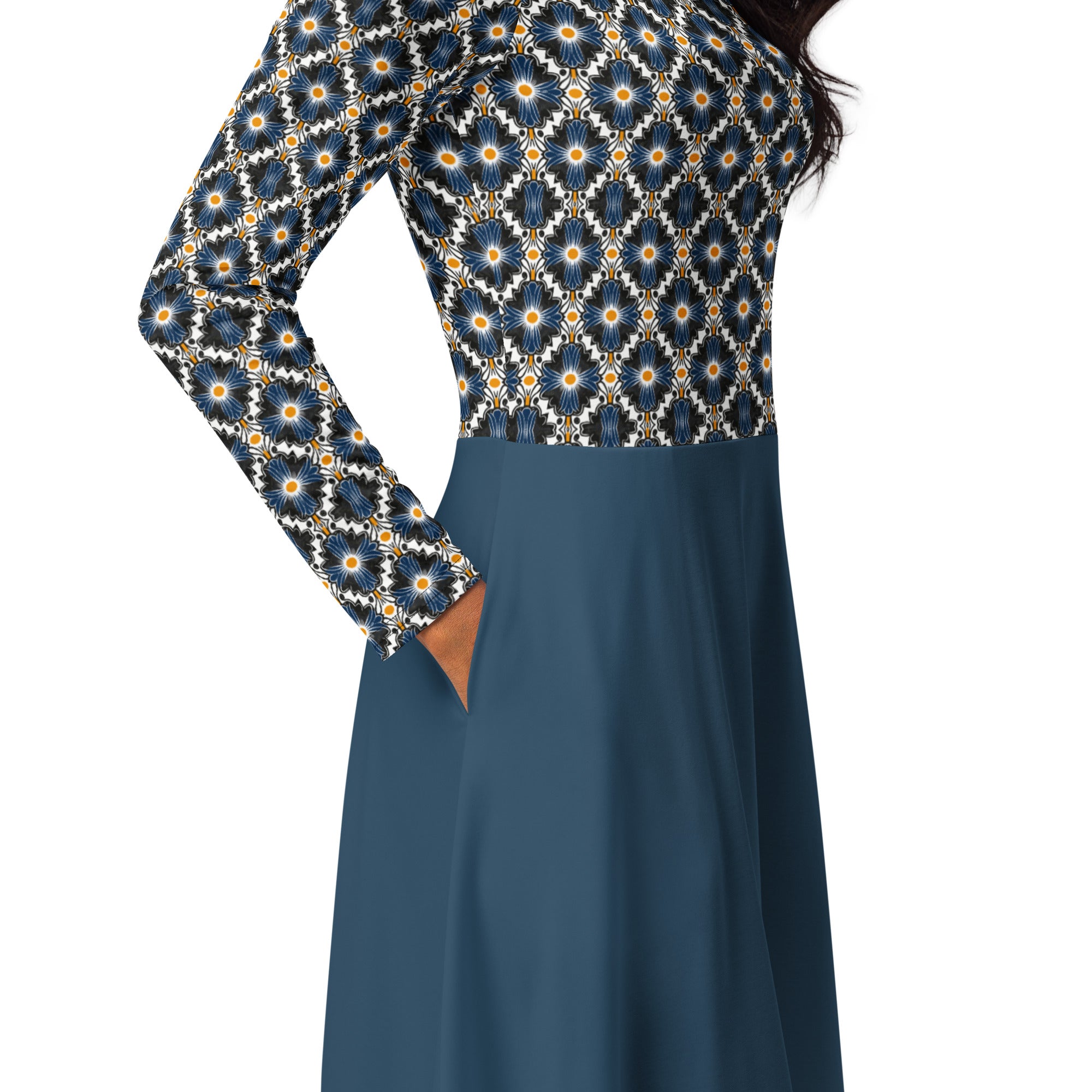 Top Pattern print long sleeve midi dress