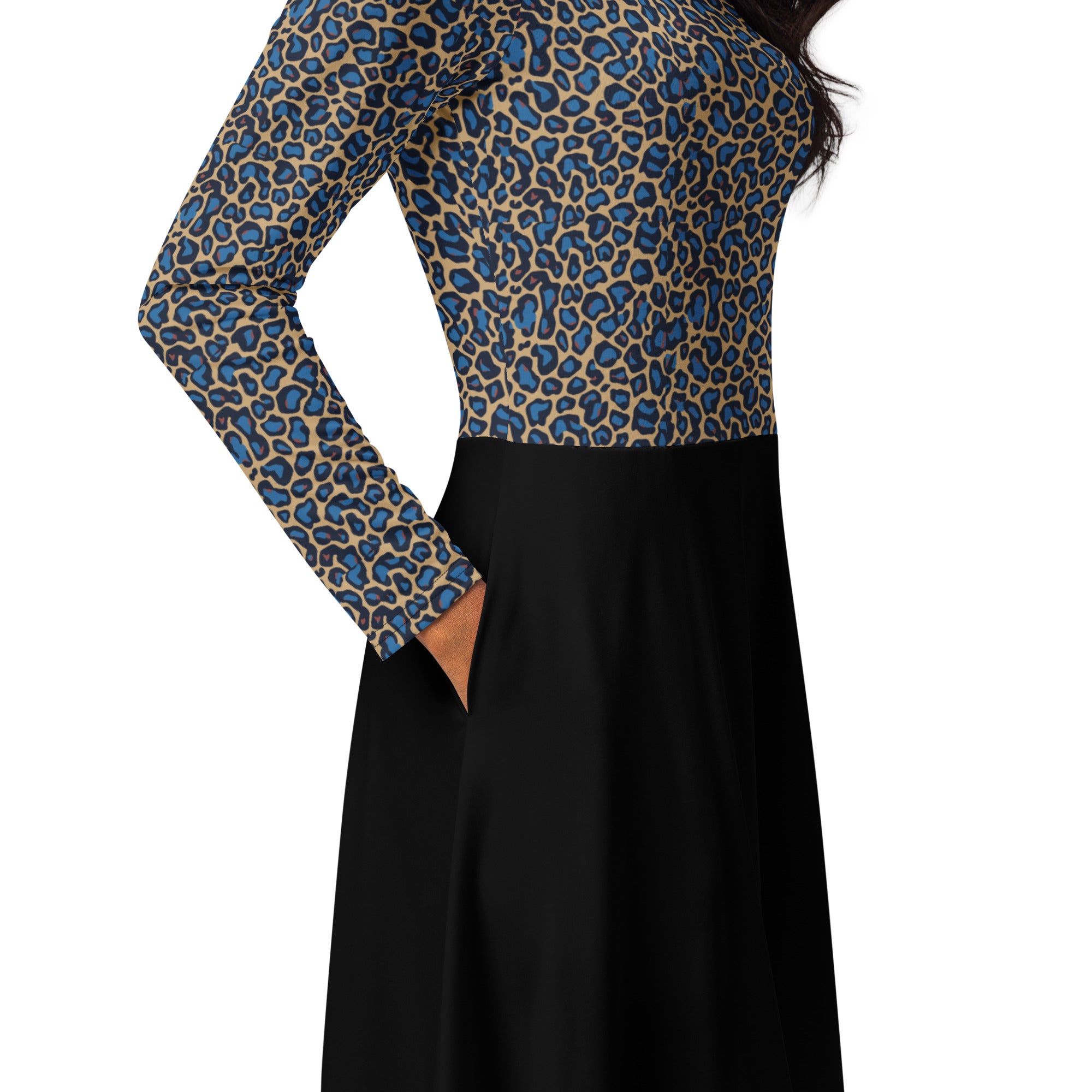 Leopard top print long sleeve midi dress