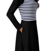 Top stripes long sleeve midi dress