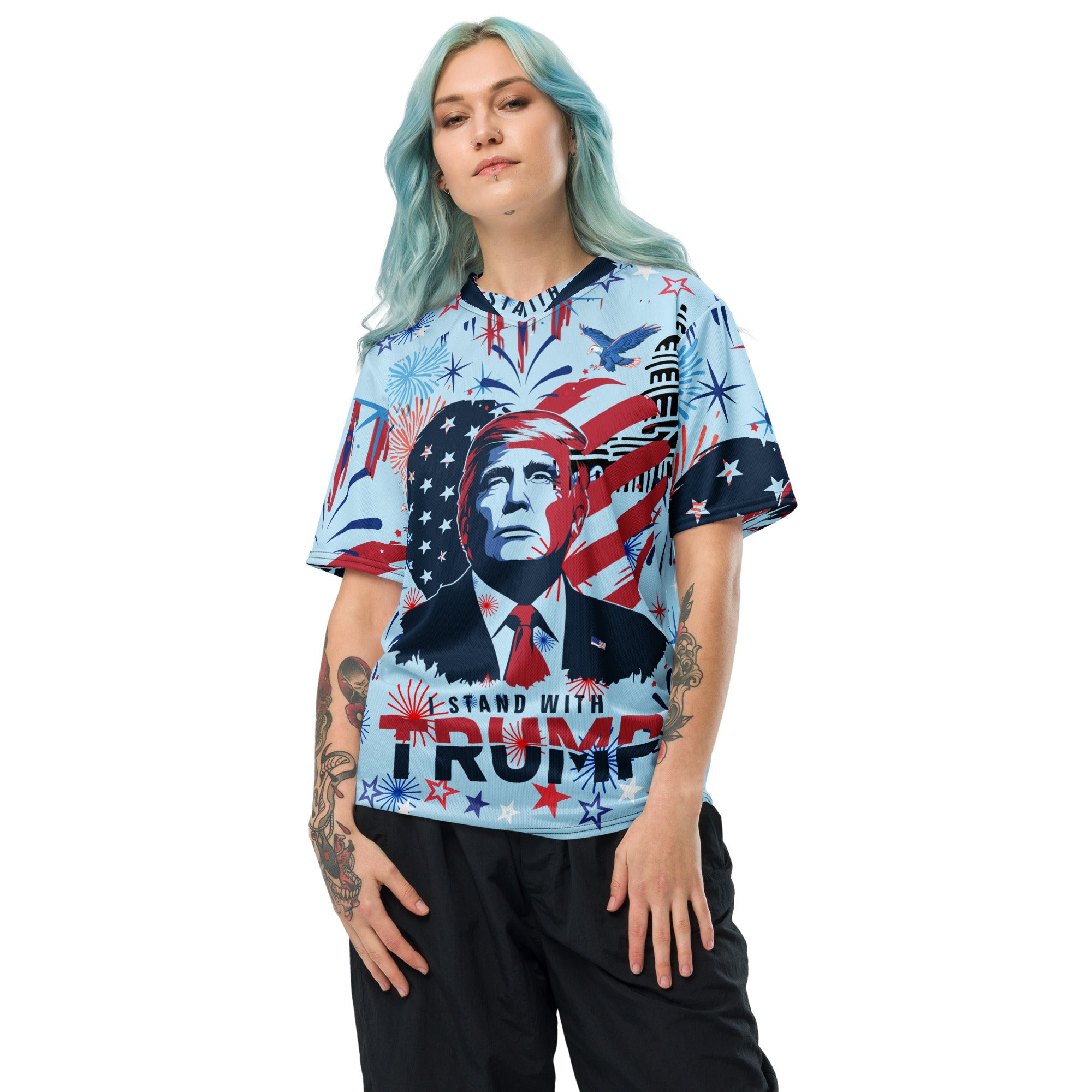 I stand with Trump Recycled unisex sports jersey