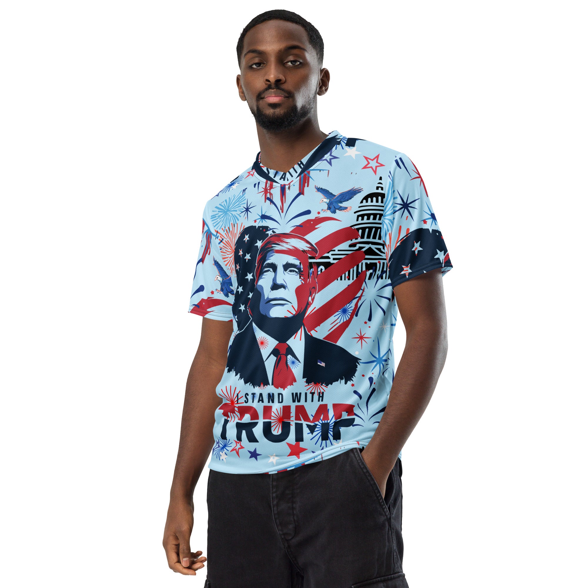 I stand with Trump Recycled unisex sports jersey