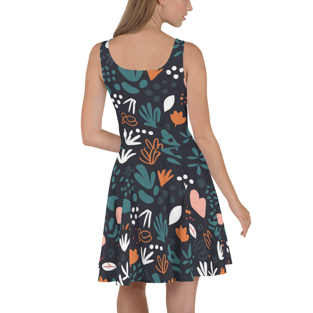 Black flower Skater Dress