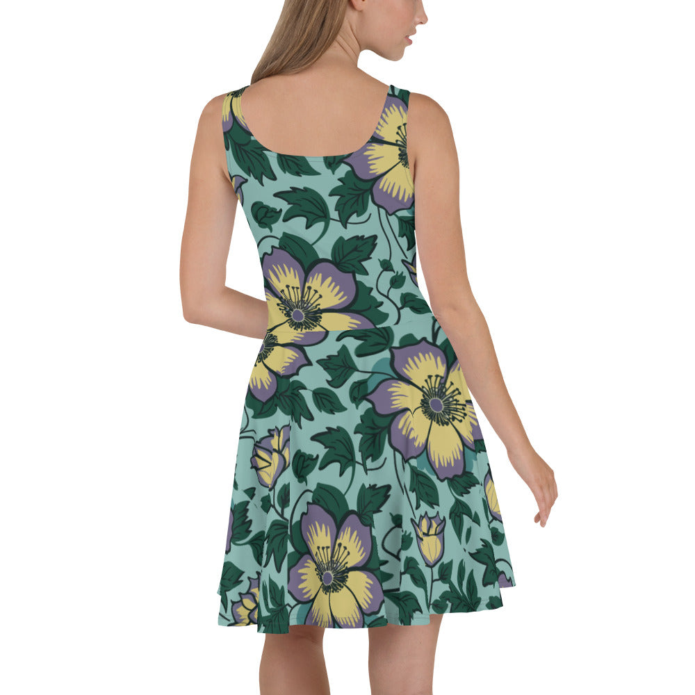 Green, yellow flower Skater Dress