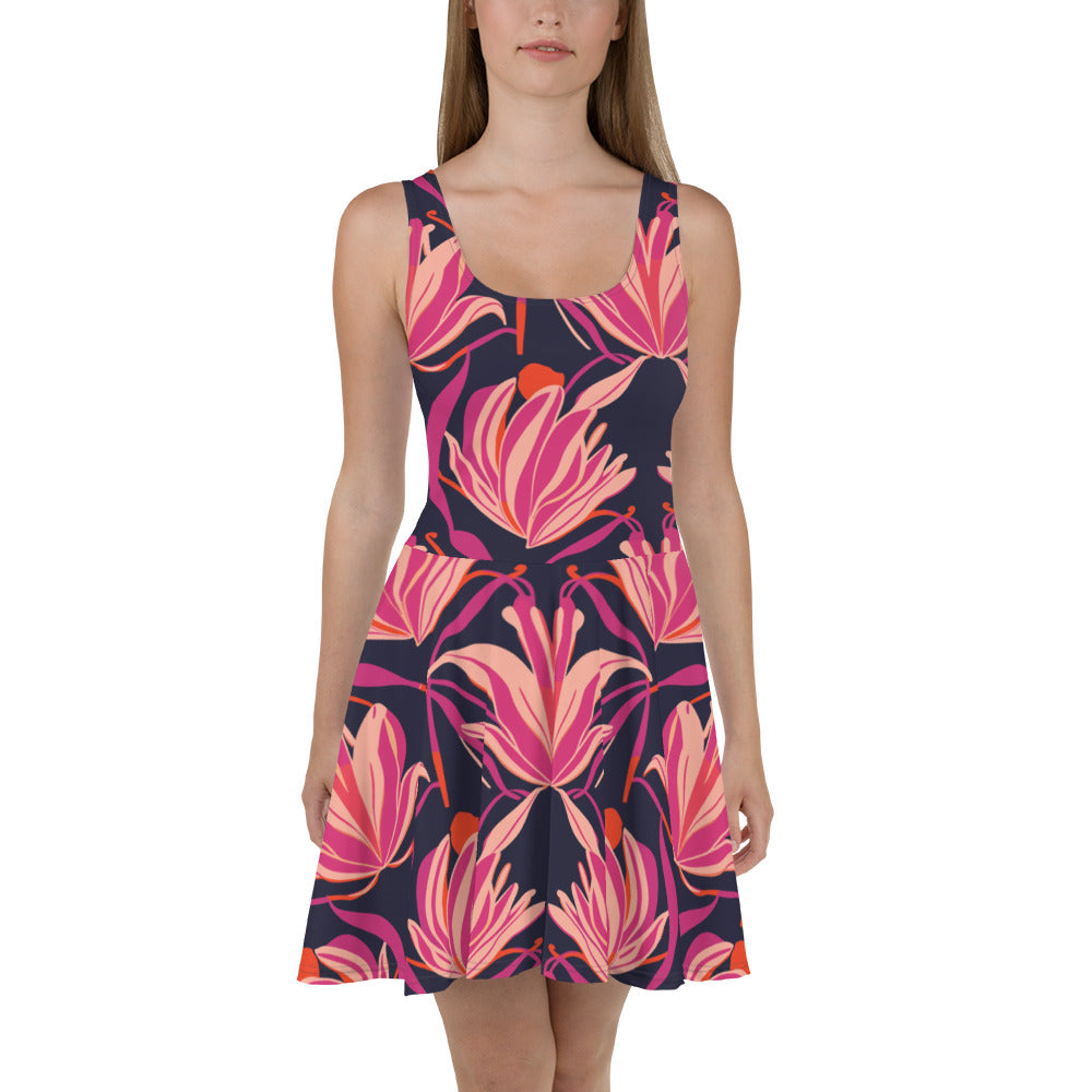 Hot Pink flower Skater Dress