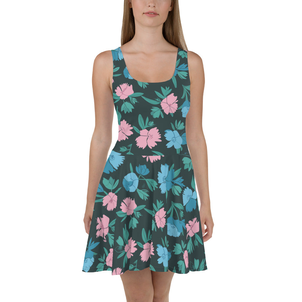 Green Flower Skater Dress