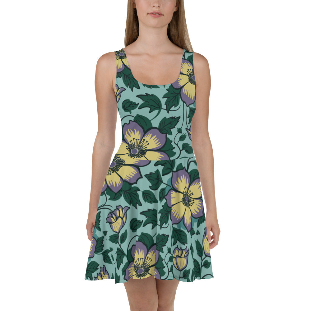 Green, yellow flower Skater Dress