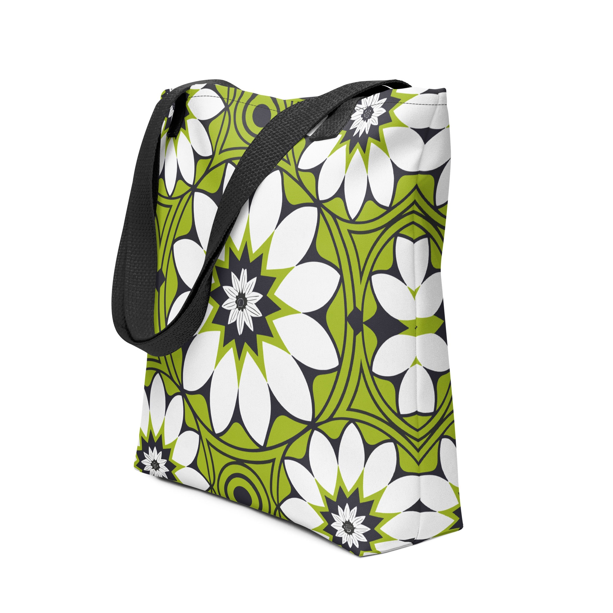 Green &white flower pattern Tote bag