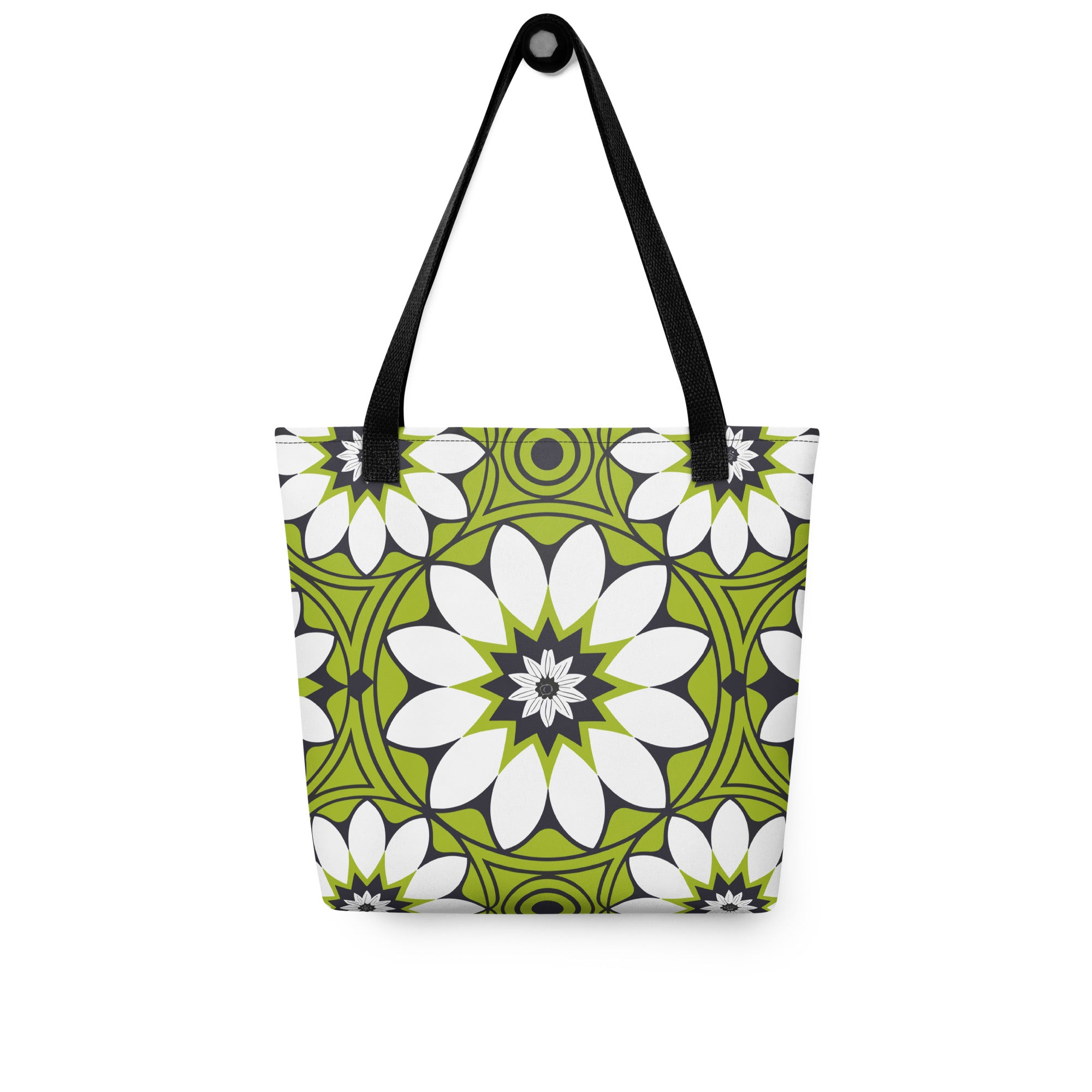 Green &white flower pattern Tote bag