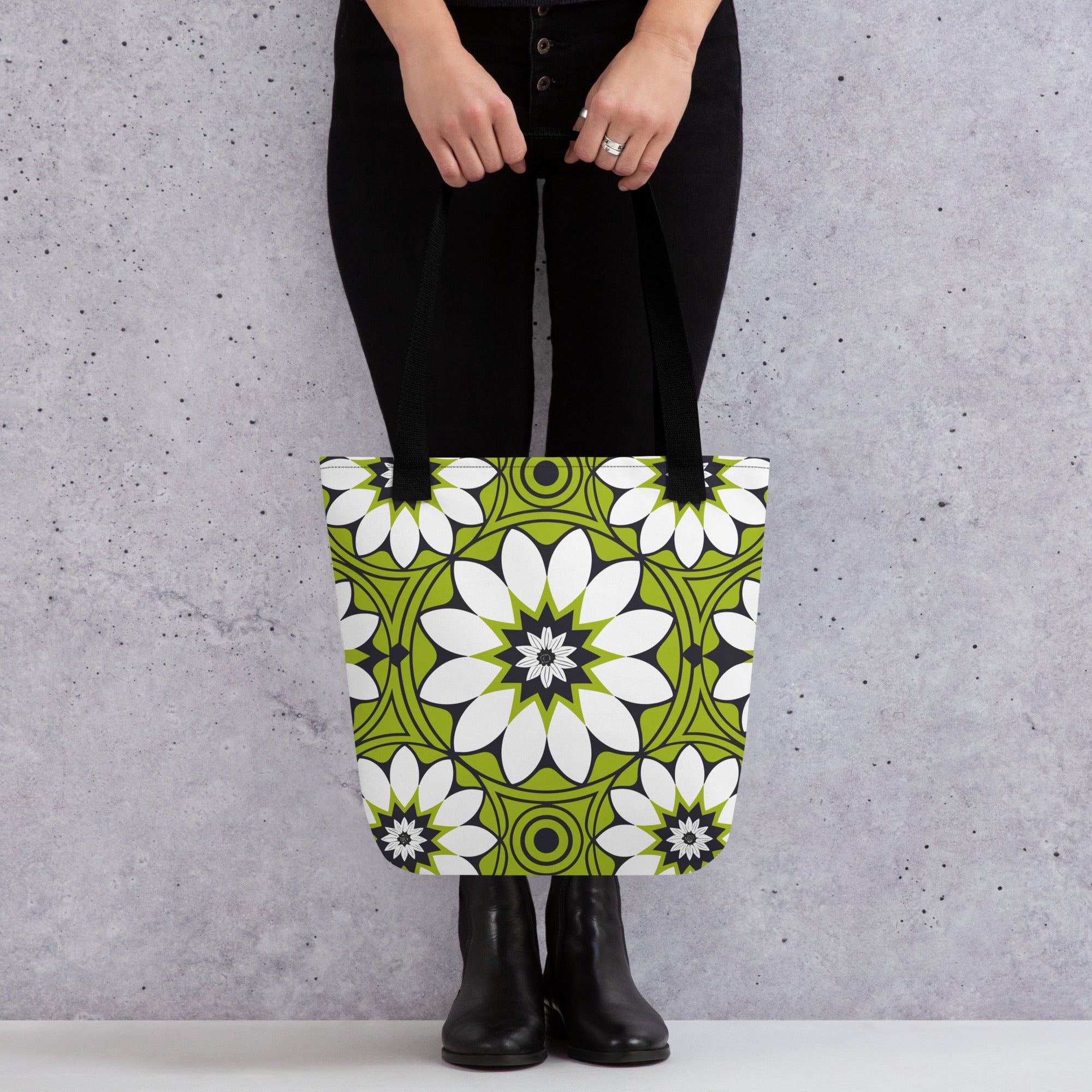 Green &white flower pattern Tote bag