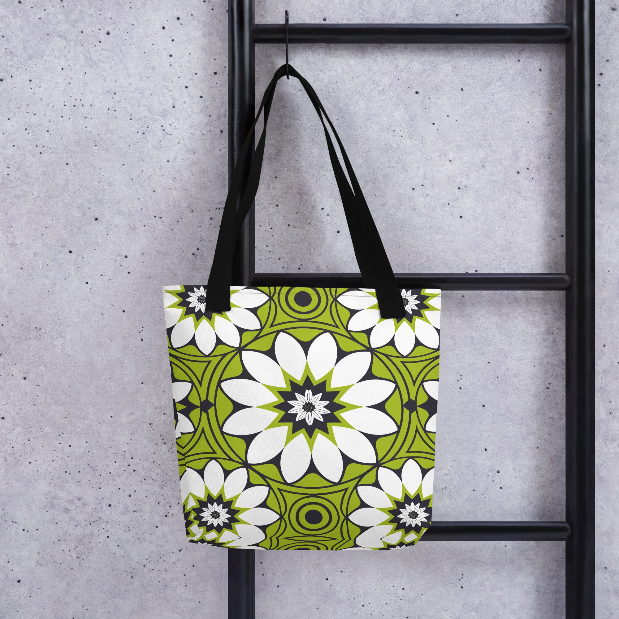 Green &white flower pattern Tote bag