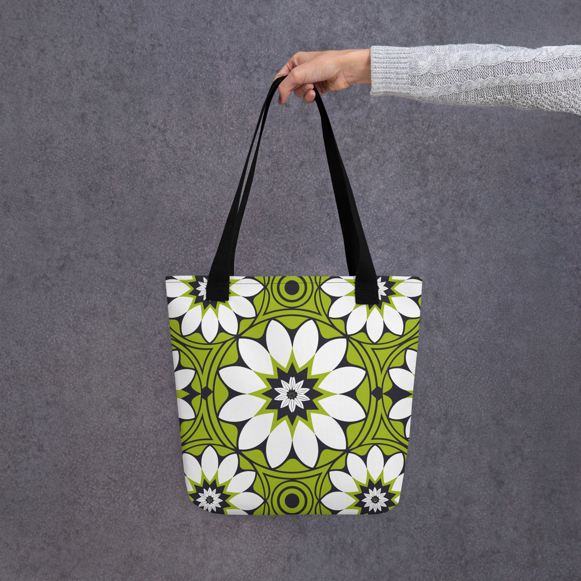 Green &white flower pattern Tote bag