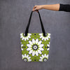 Green &white flower pattern Tote bag