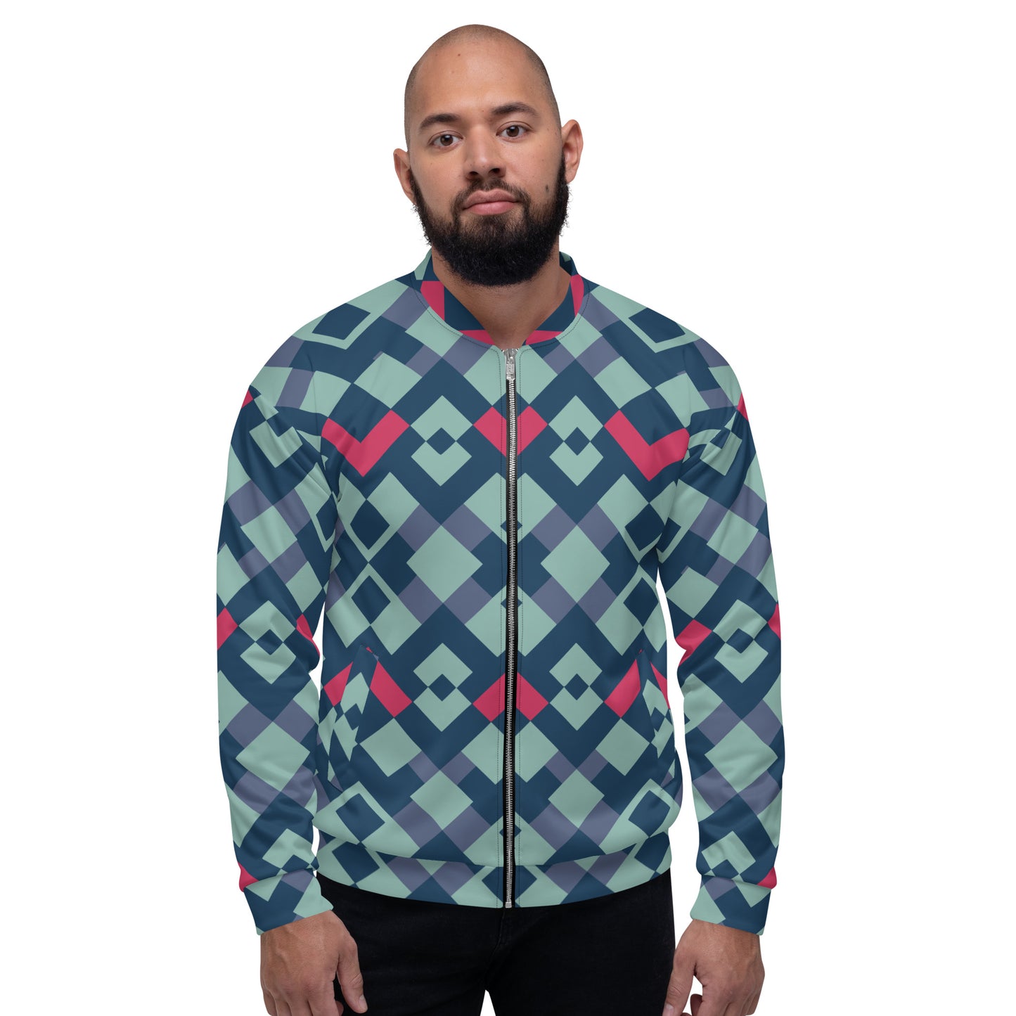 Green red pattern Unisex Bomber Jacket