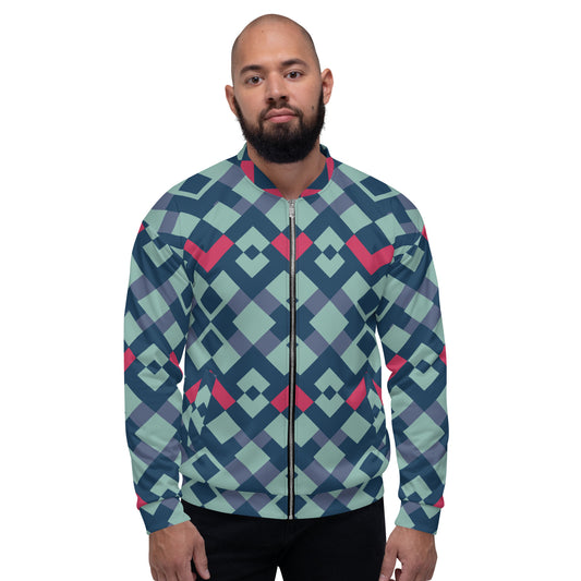 Green red pattern Unisex Bomber Jacket