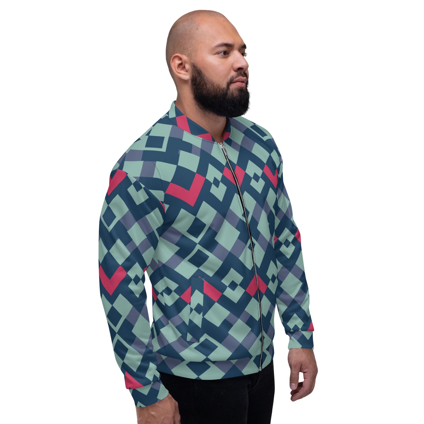 Green red pattern Unisex Bomber Jacket
