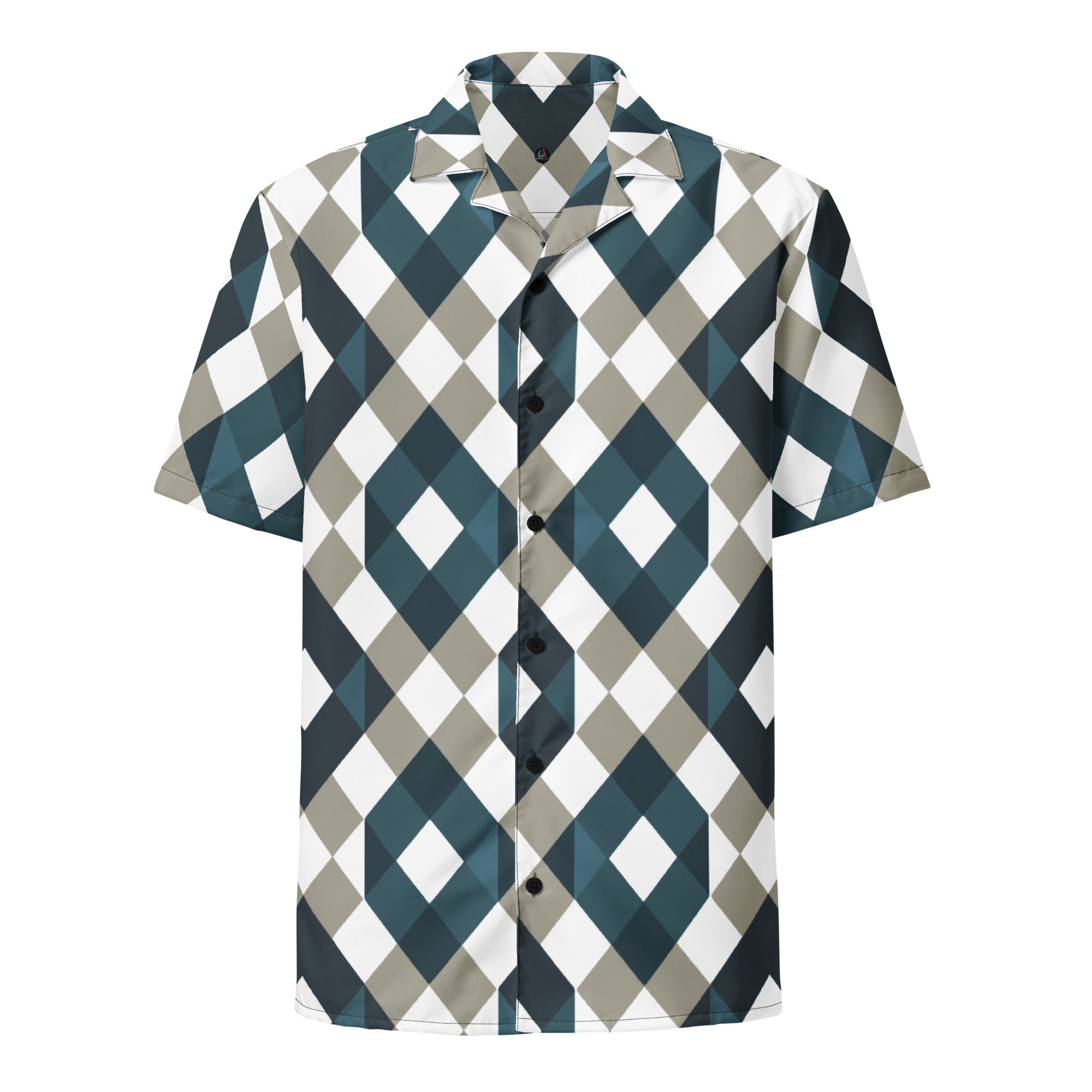 Green and gray geometric Unisex button shirt