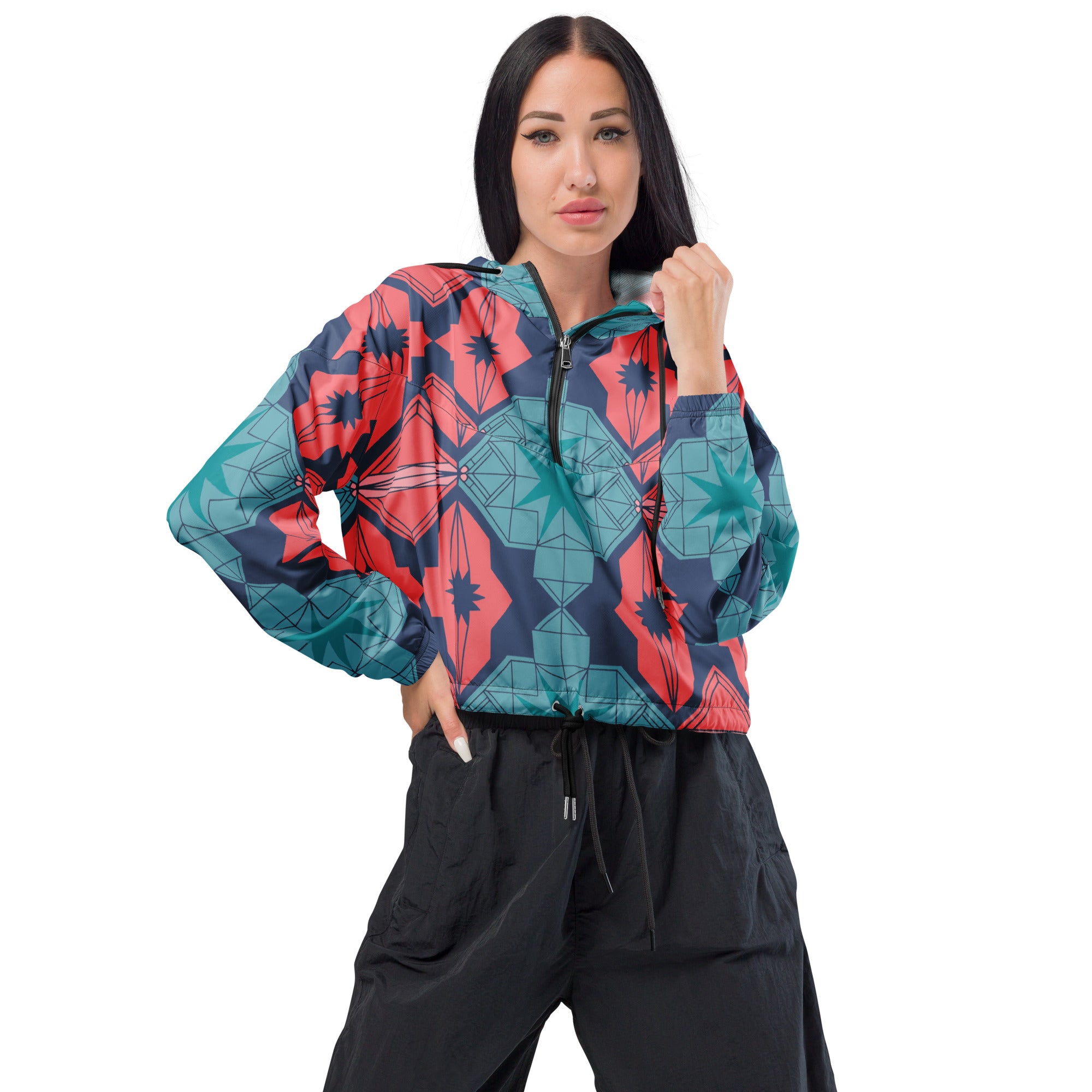 Green and red Women’s cropped windbreaker