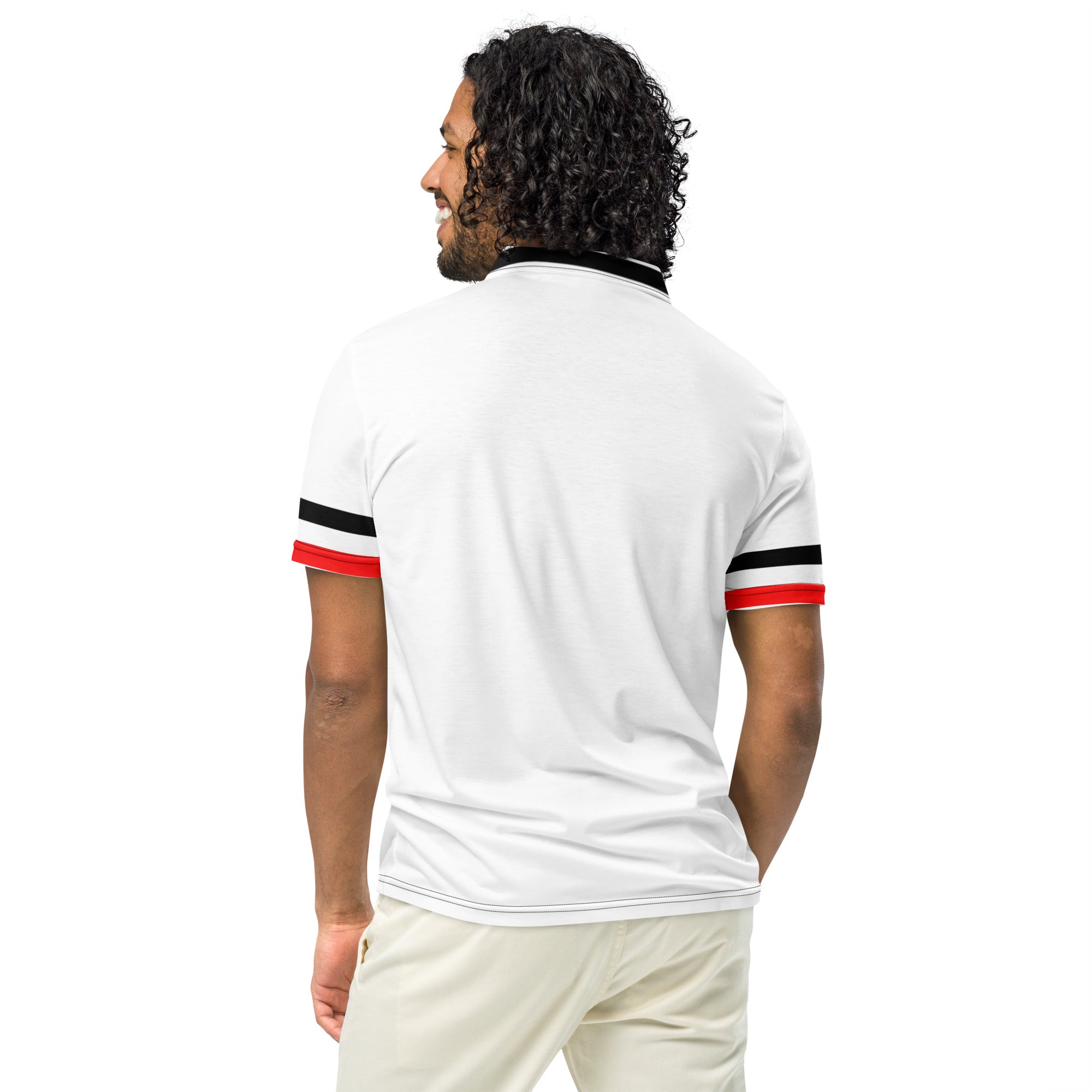 Men’s red and white slim fit polo