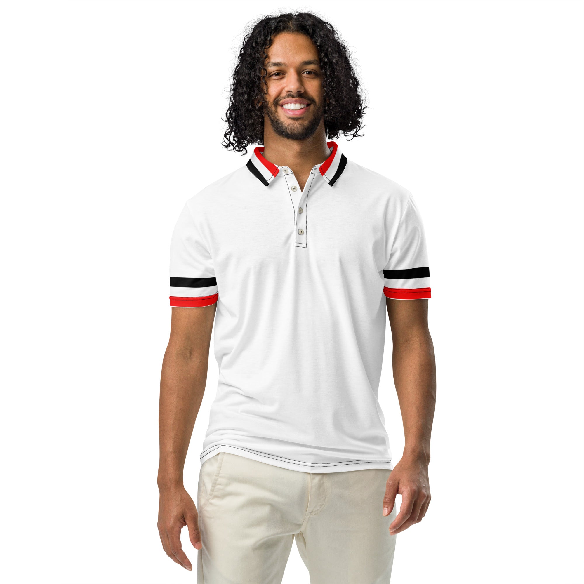 Men’s red and white slim fit polo