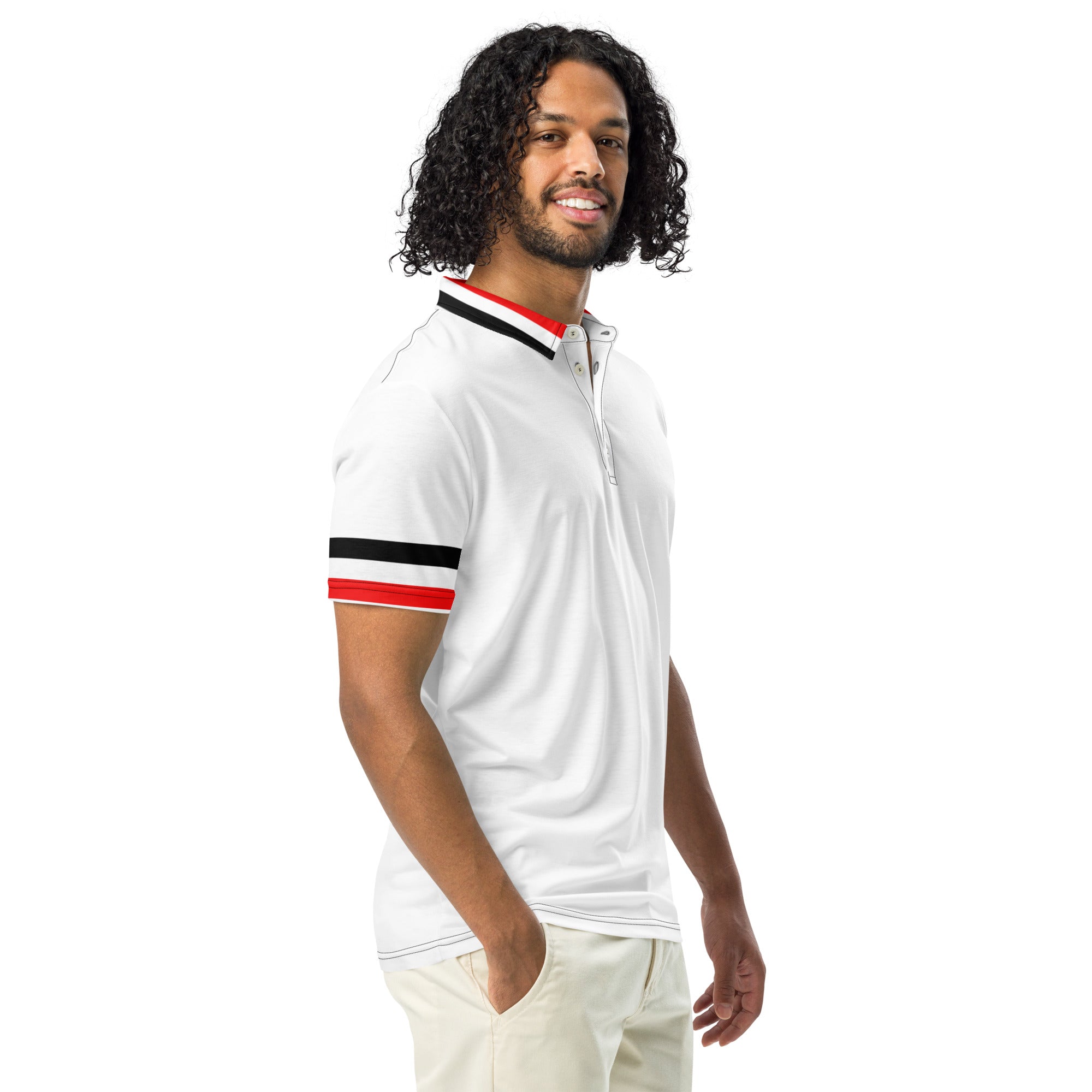 Men’s red and white slim fit polo