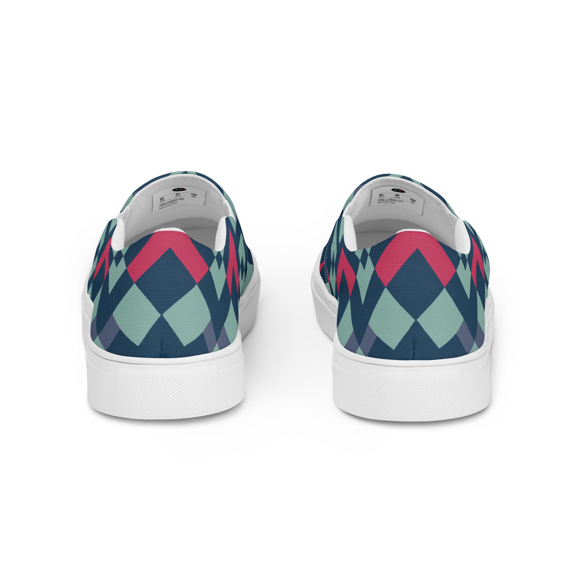 Green red square pattern Men’s slip-on canvas shoes