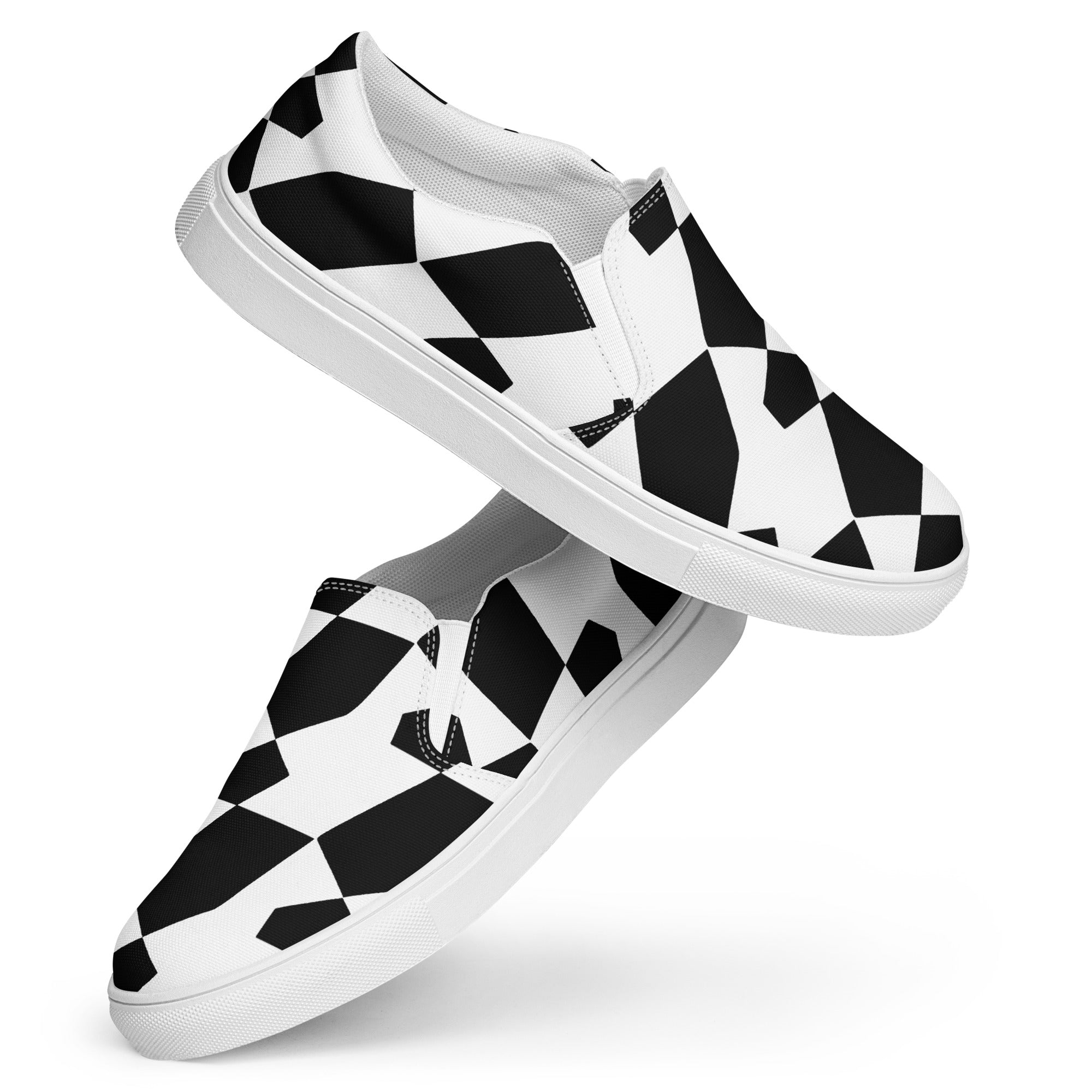 Black and White pattern Men’s slip-on canvas shoes