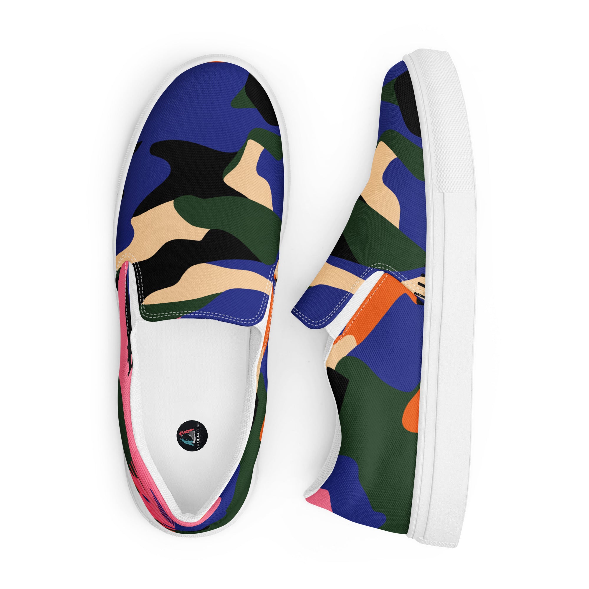 Blue green camo Men’s slip-on canvas shoes