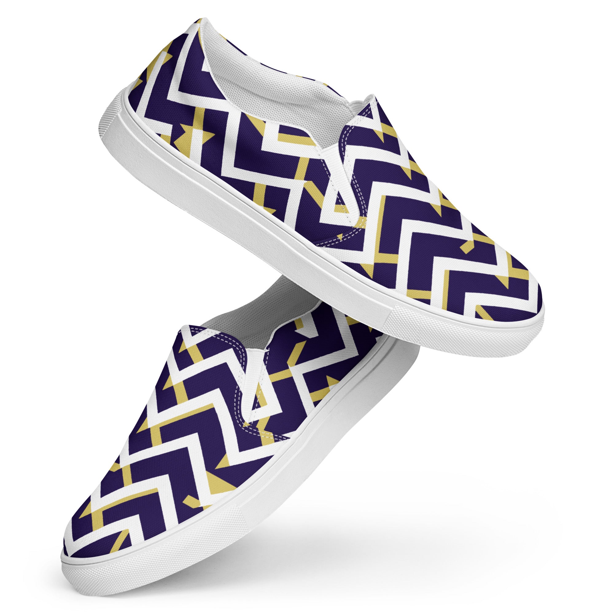 Black Yellow zigzag stripes Men’s slip-on canvas shoes