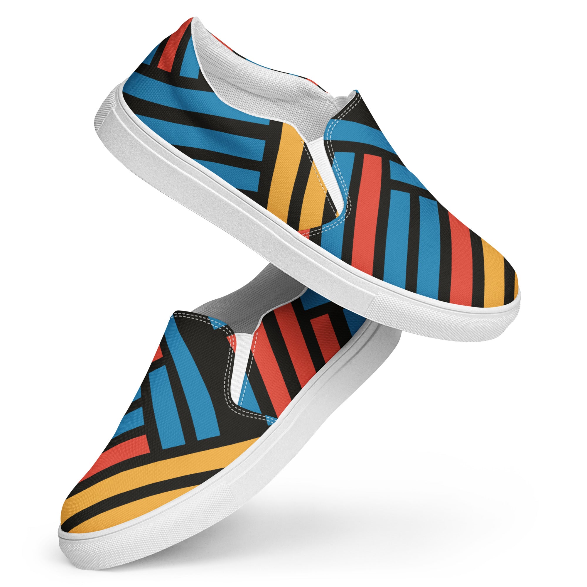 Blue and blue stripes Men’s slip-on canvas shoes