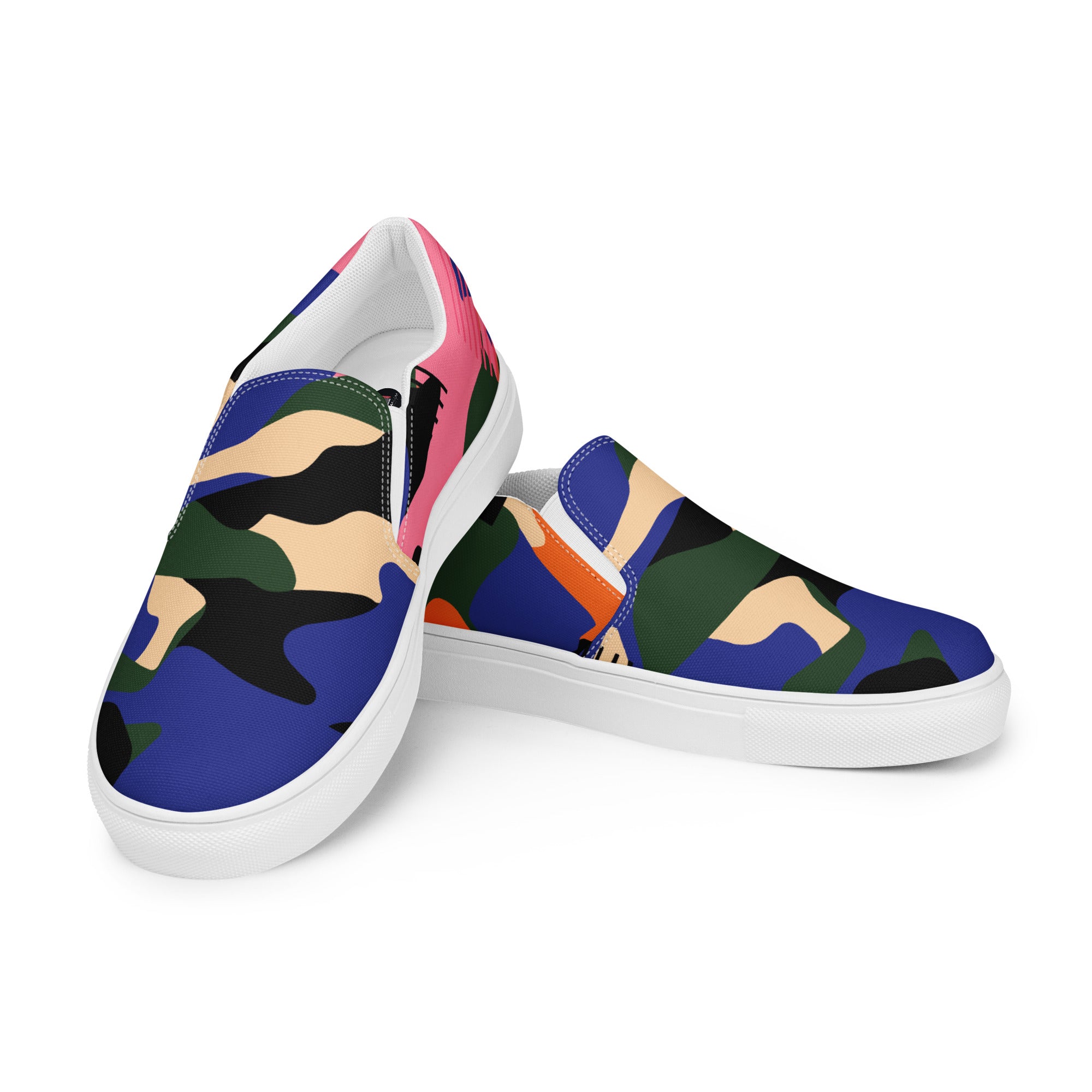 Blue green camo Men’s slip-on canvas shoes