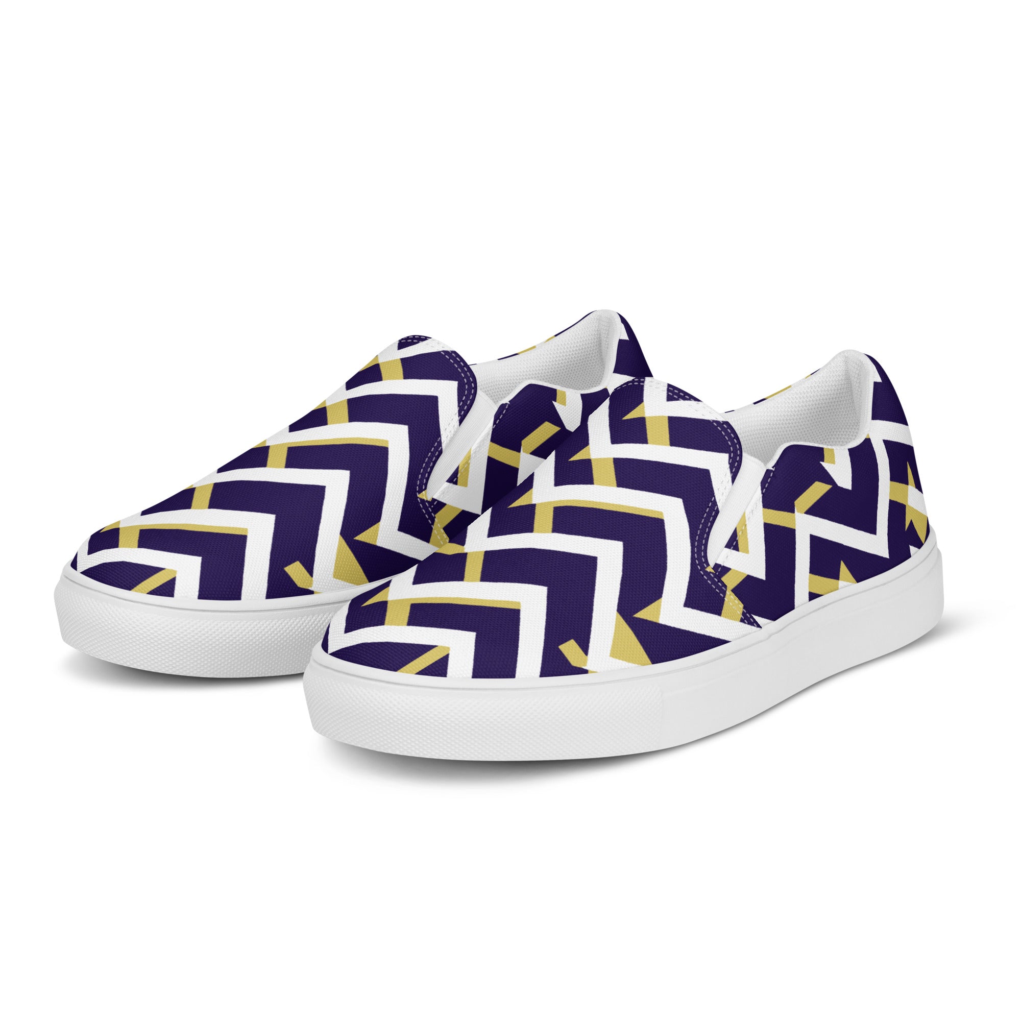 Black Yellow zigzag stripes Men’s slip-on canvas shoes