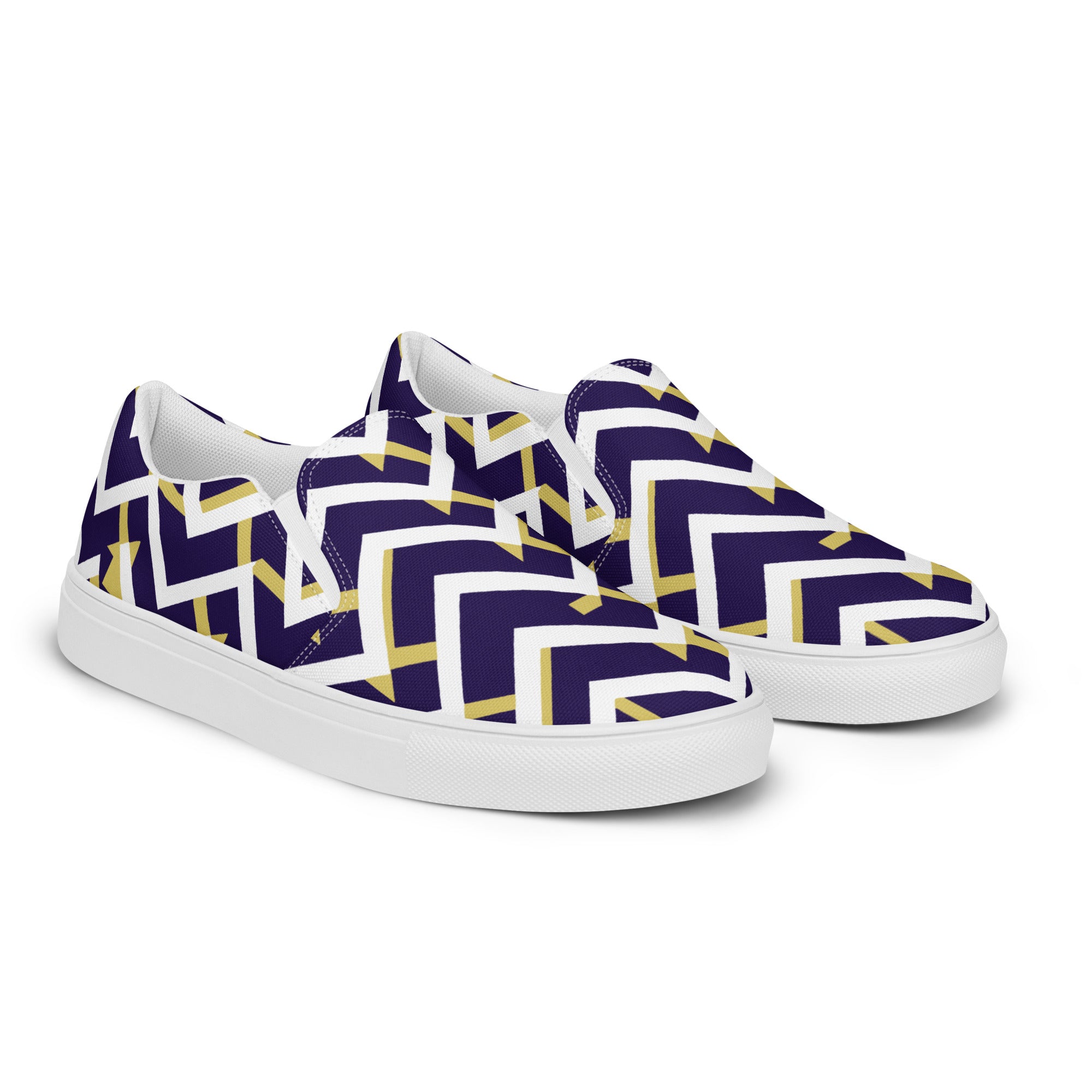 Black Yellow zigzag stripes Men’s slip-on canvas shoes